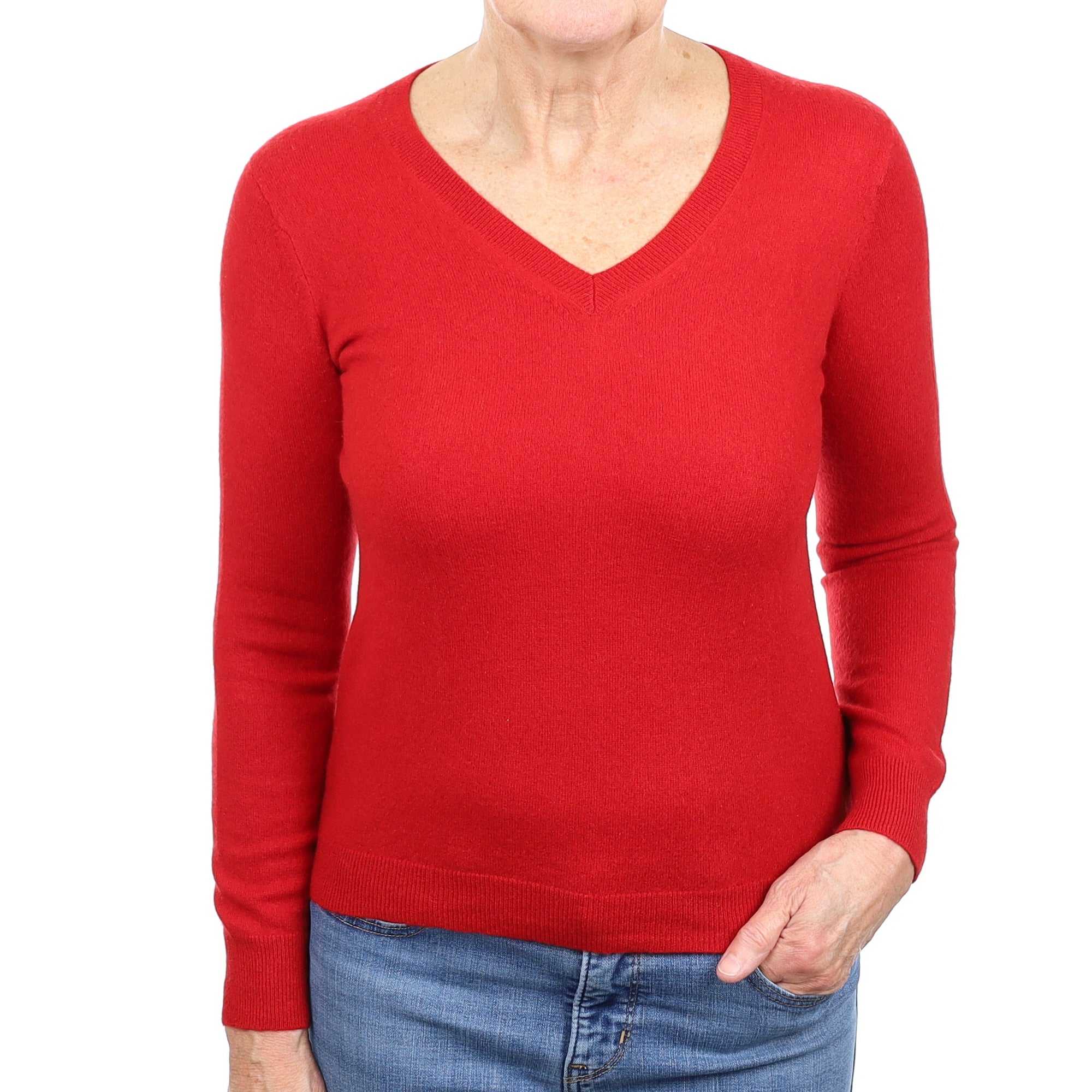 Scarlett Red Cashmere V Neck Jumper Medium