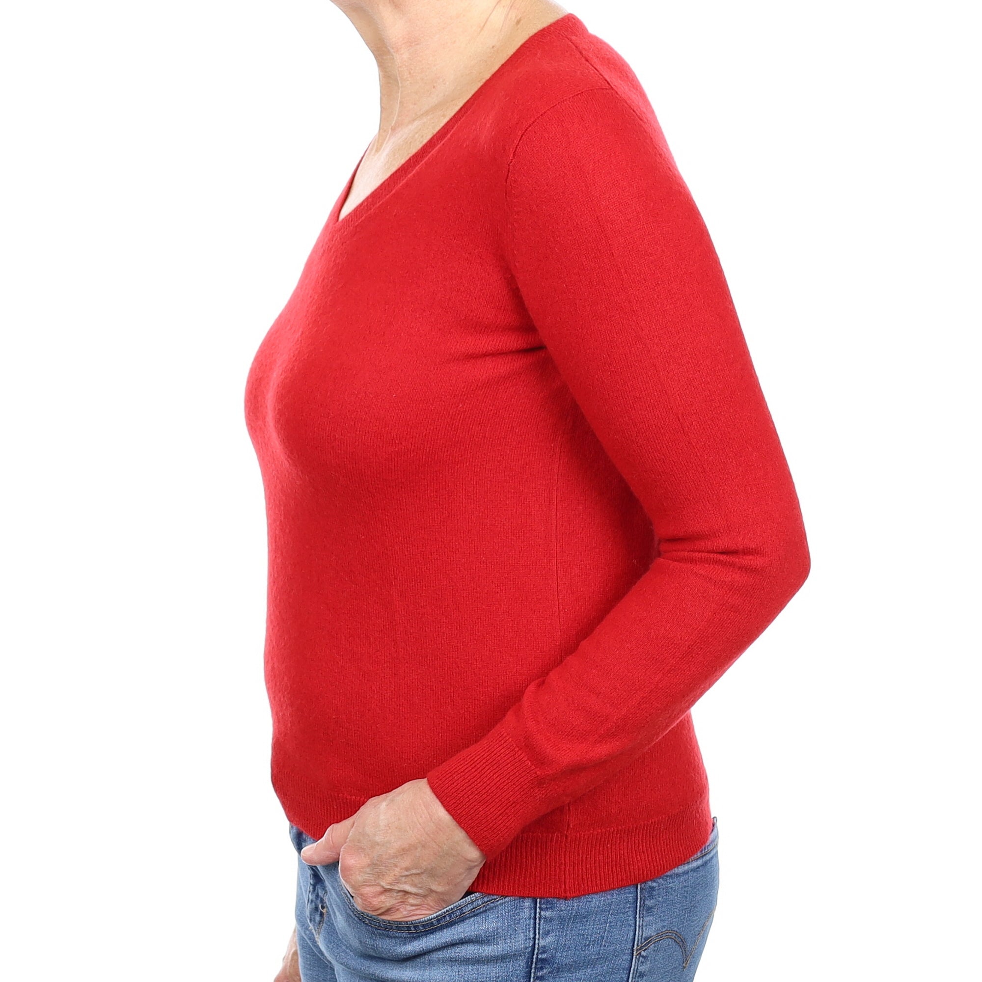 Scarlett Red Cashmere V Neck Jumper Medium