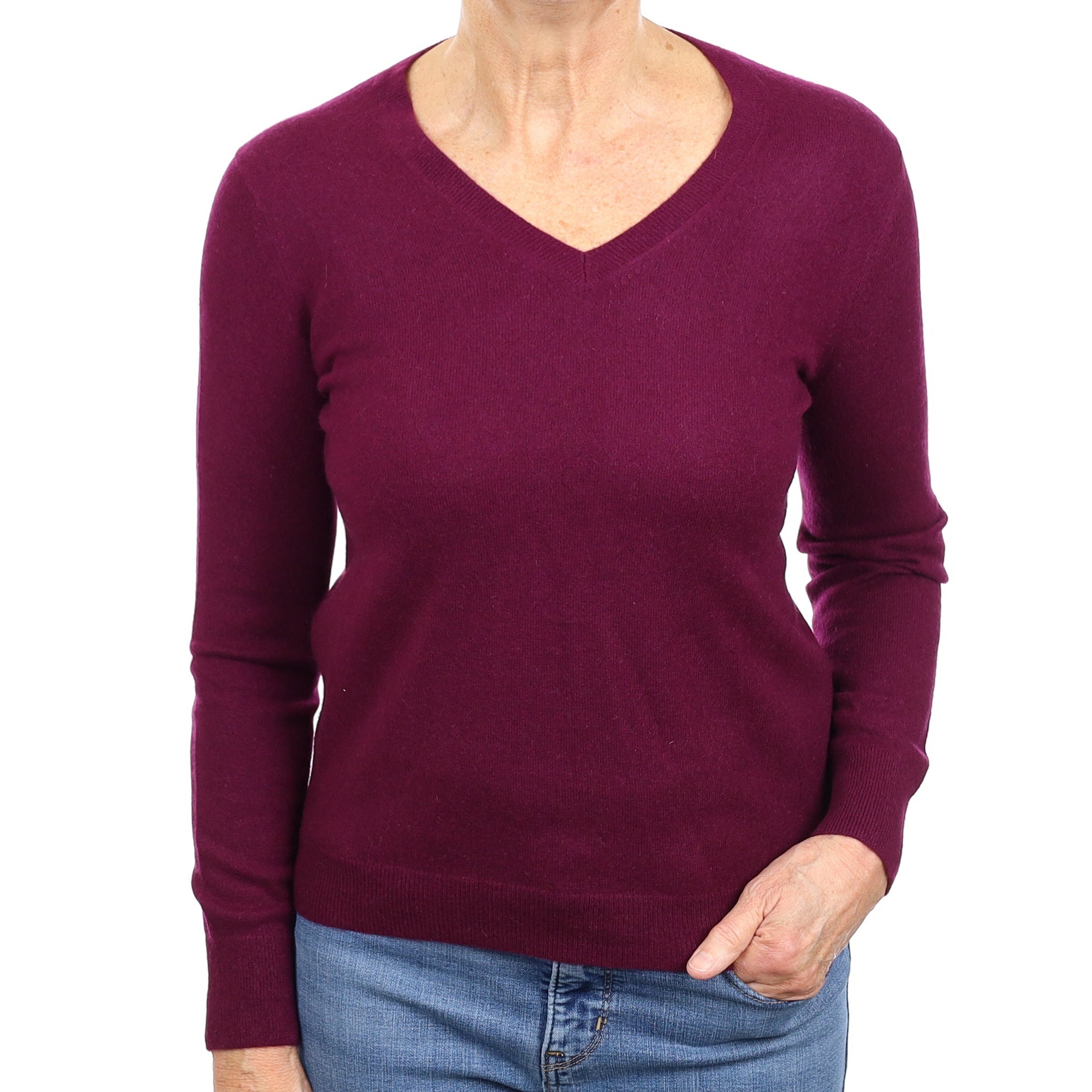 Mulberry Purple Cashmere V Neck Jumper Medium