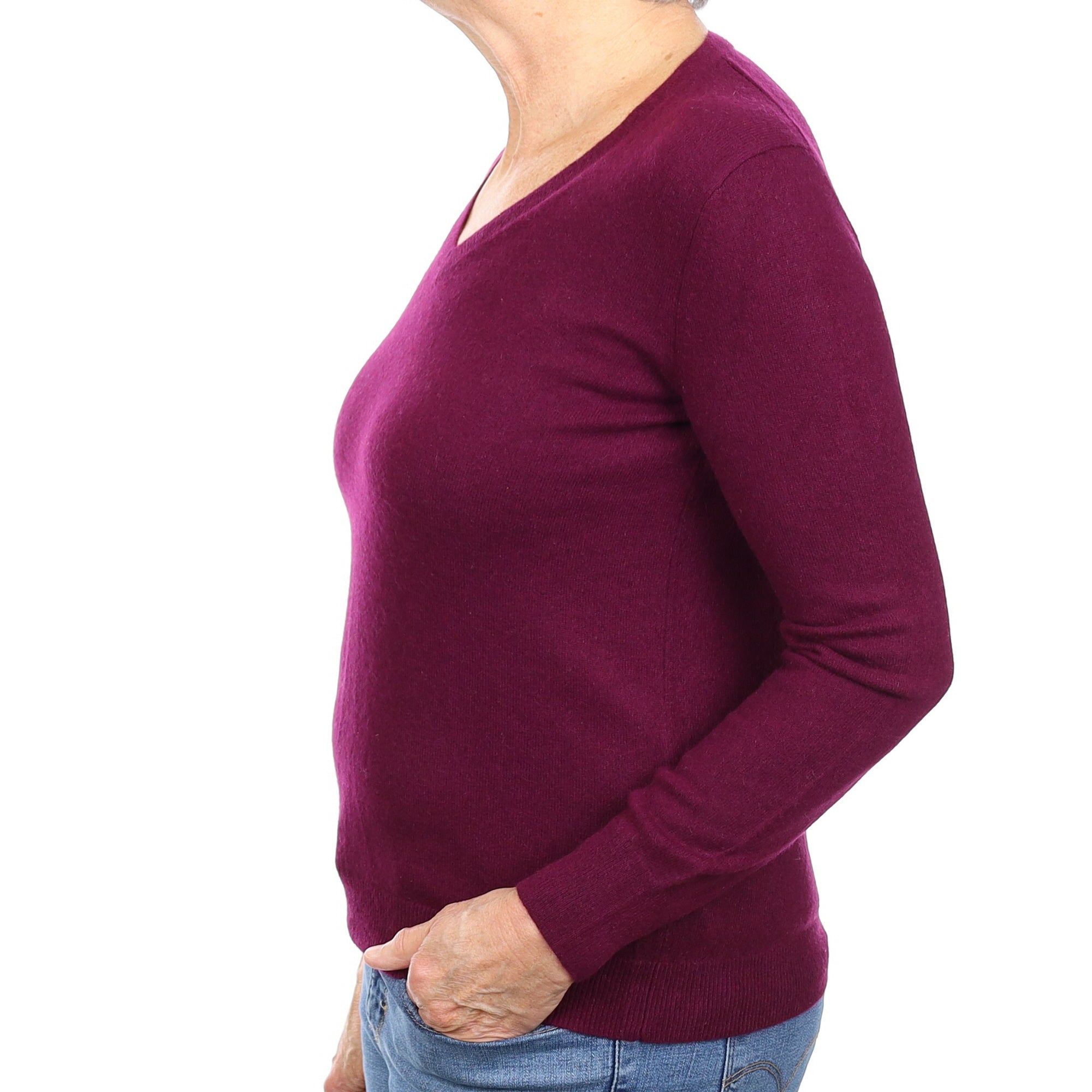 Mulberry Purple Cashmere V Neck Jumper Medium