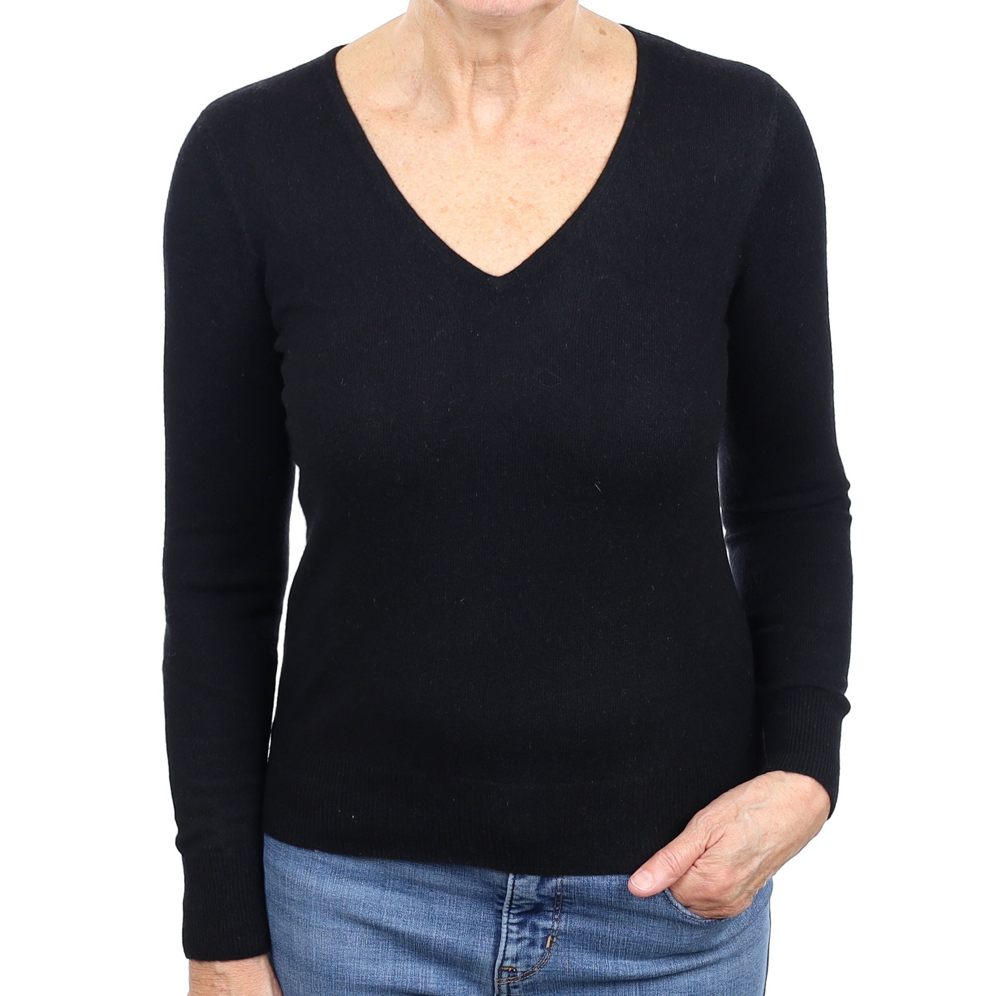 Black Cashmere V Neck Jumper Medium