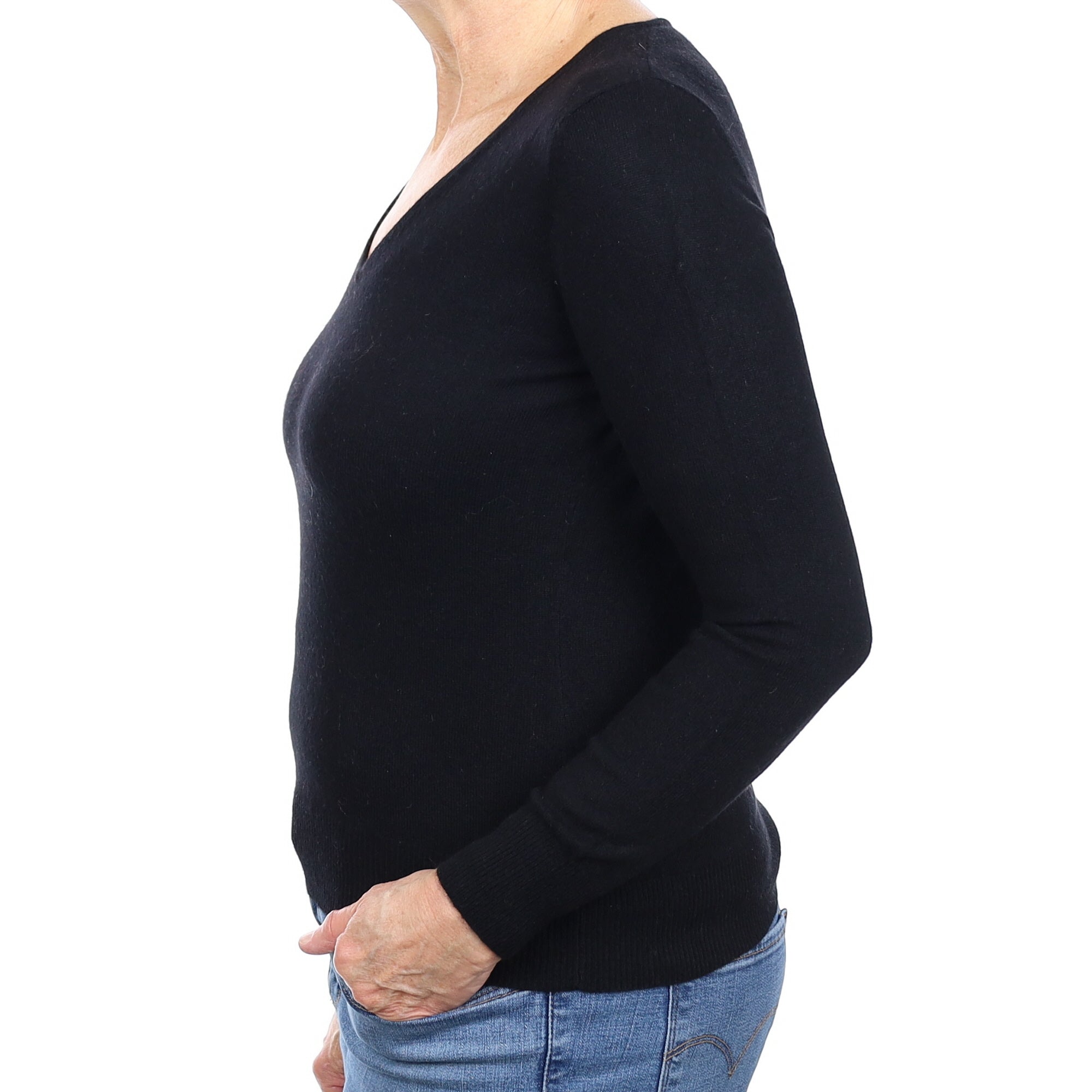 Black Cashmere V Neck Jumper Medium