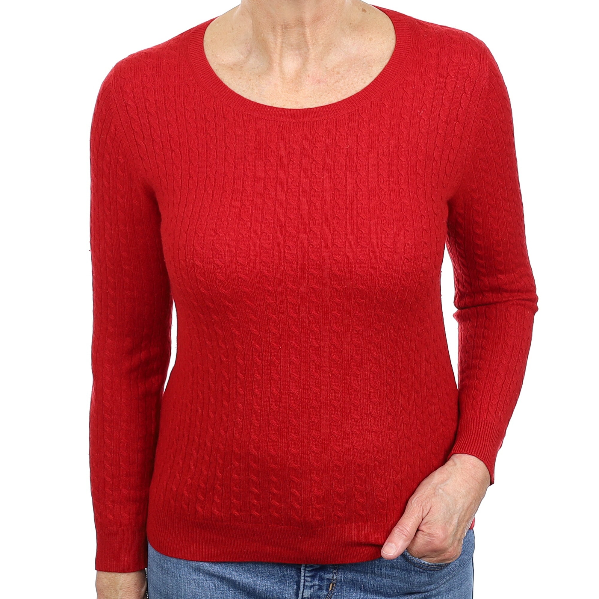Post Box Red Cable Cashmere Crew Neck Jumper Medium