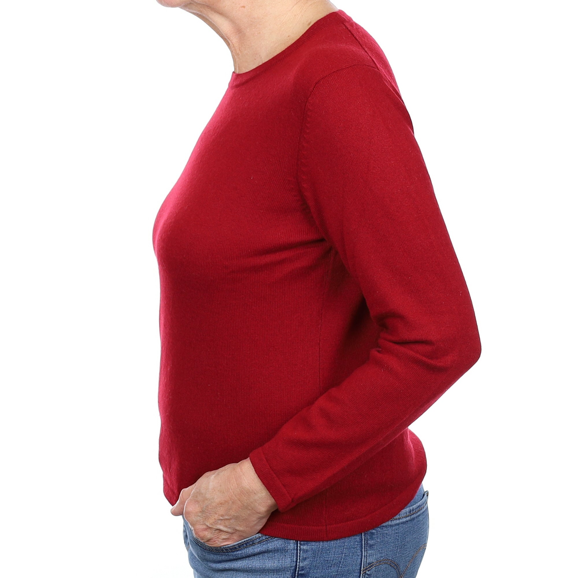 Crimson Red Cashmere Crew Neck Jumper Medium