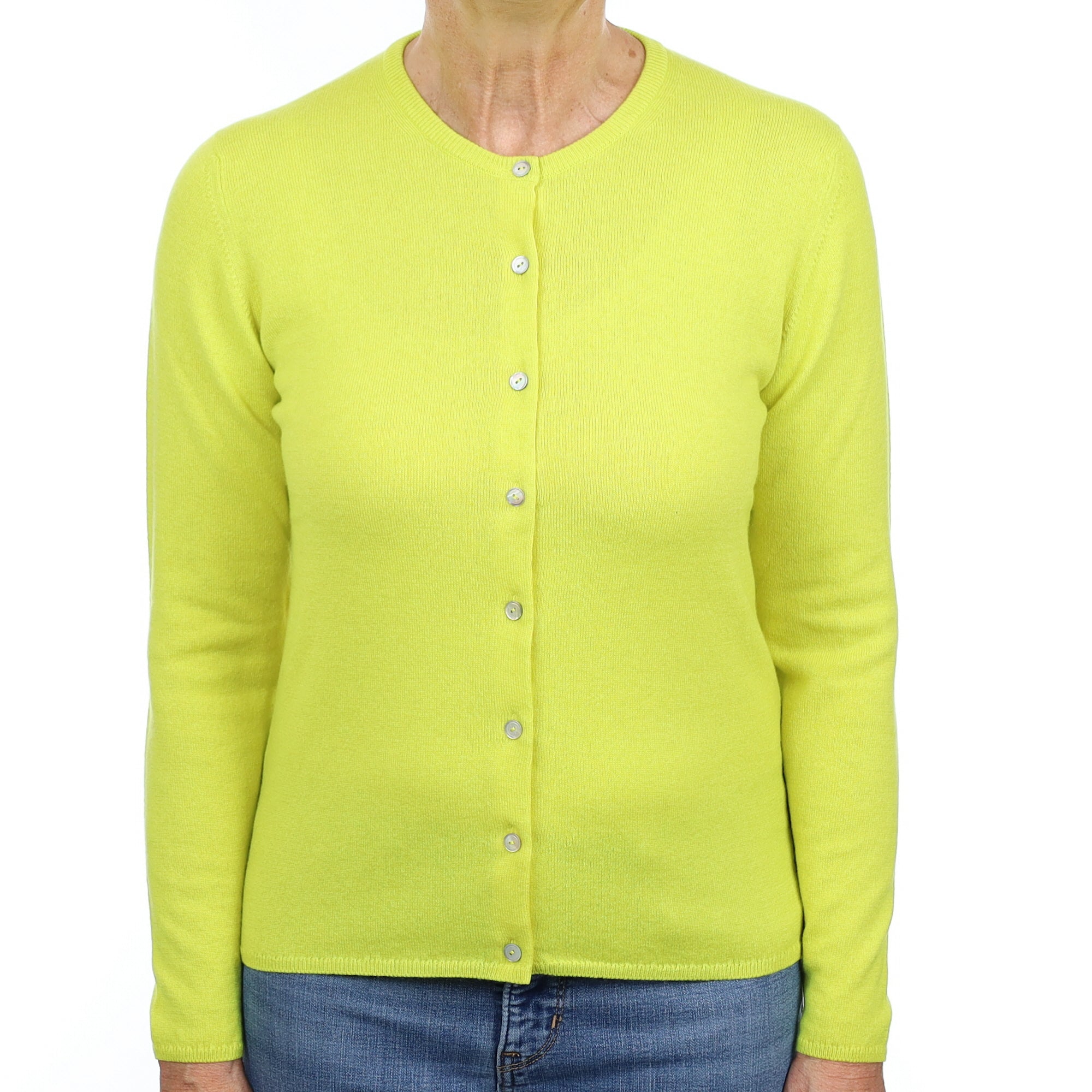 Brand New Scottish Neon Yellow Cashmere Crew Neck Cardigan Medium
