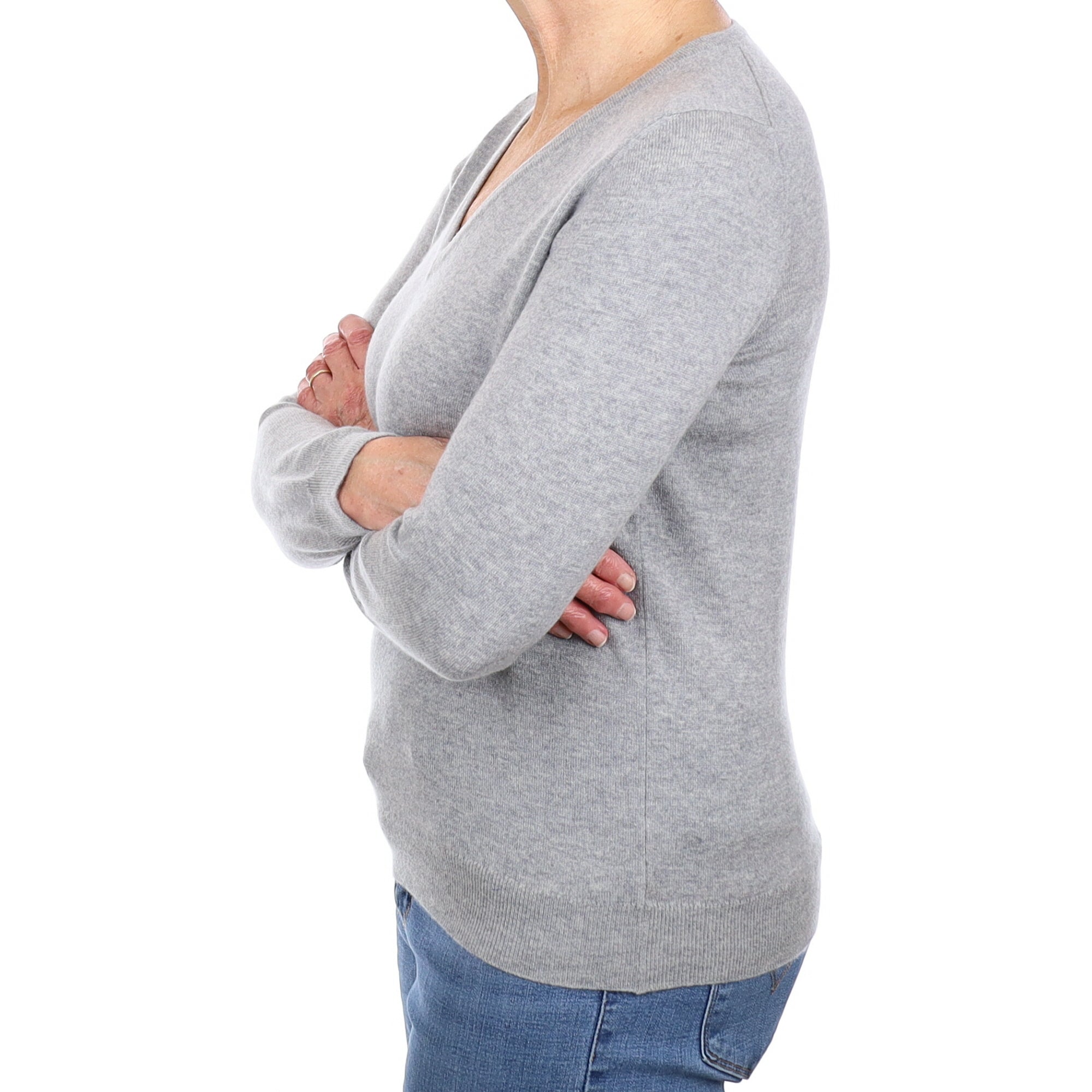 Brand New Scottish Smoke Grey Cashmere V Neck Jumper Medium