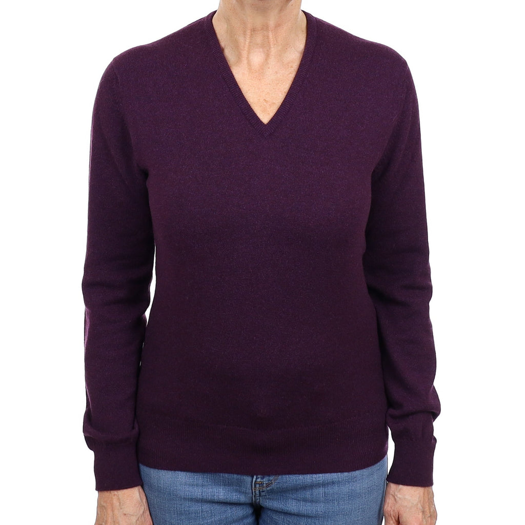 Brand New Scottish Aubergine Purple Cashmere V Neck Jumper Medium