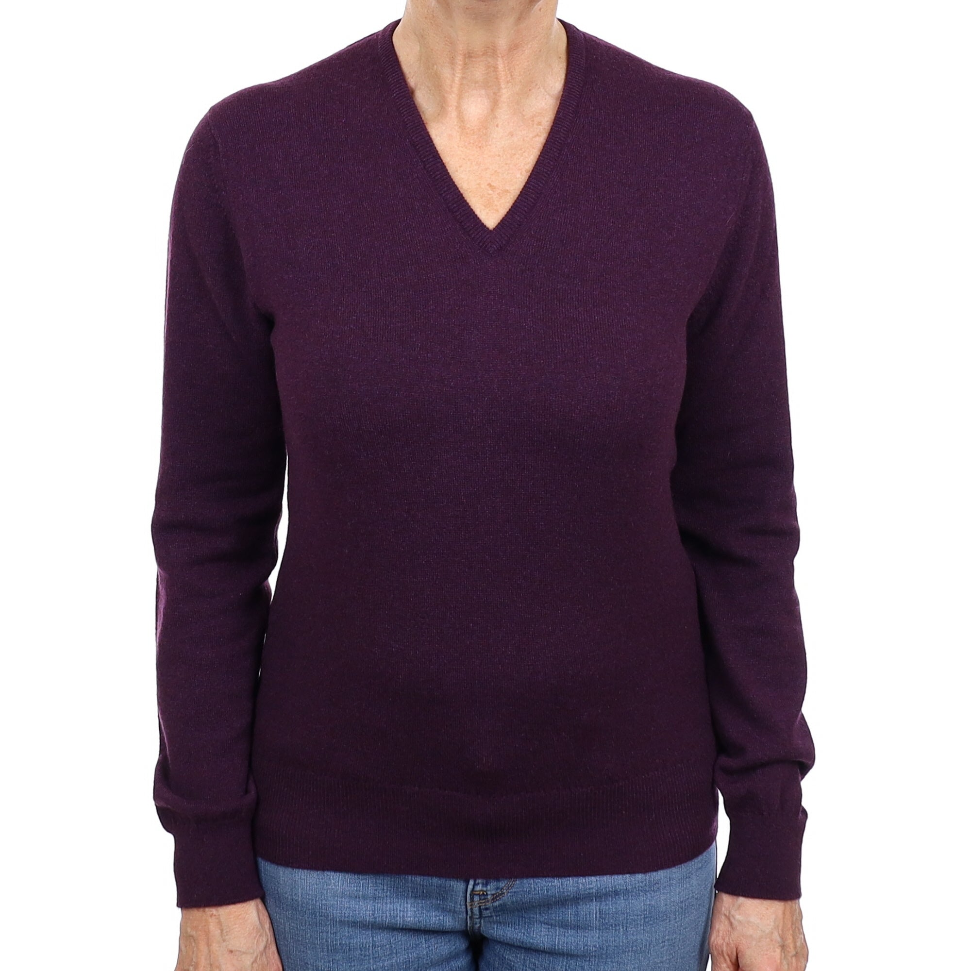 Brand New Scottish Aubergine Purple Cashmere V Neck Jumper Medium