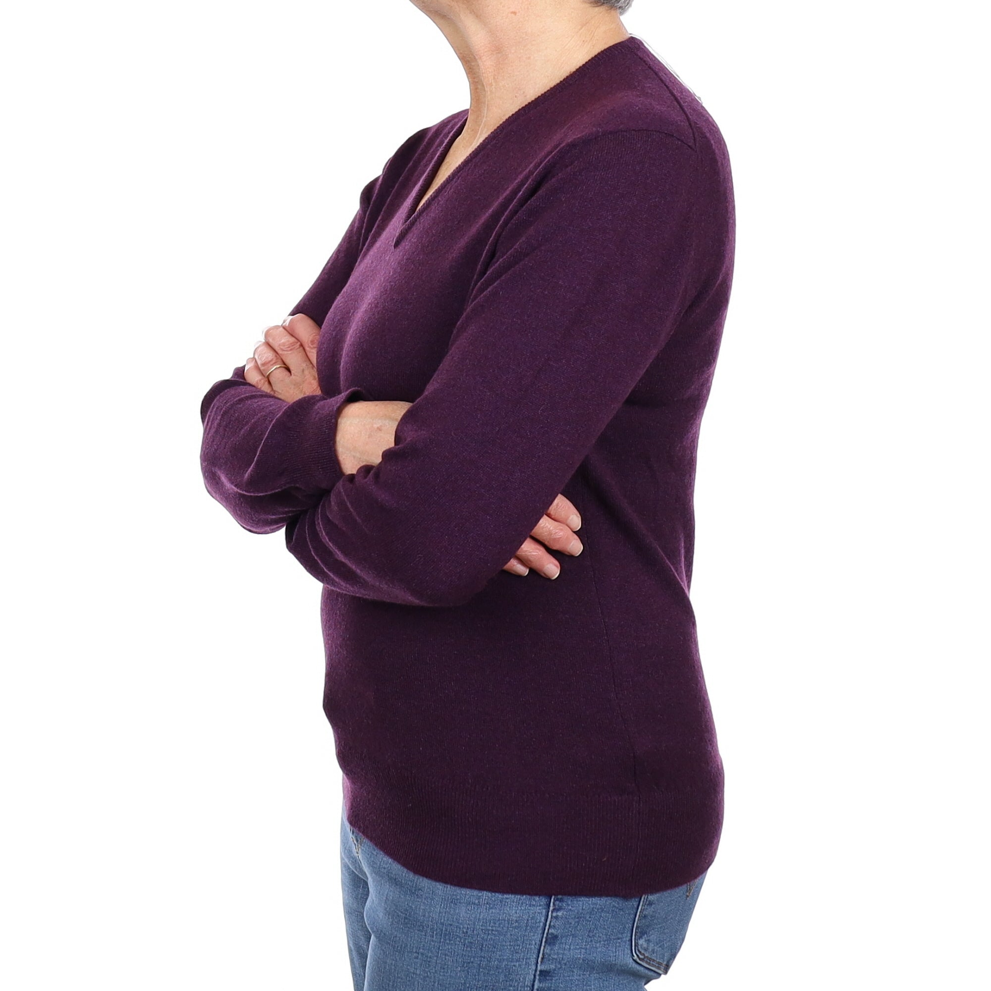 Brand New Scottish Aubergine Purple Cashmere V Neck Jumper Medium
