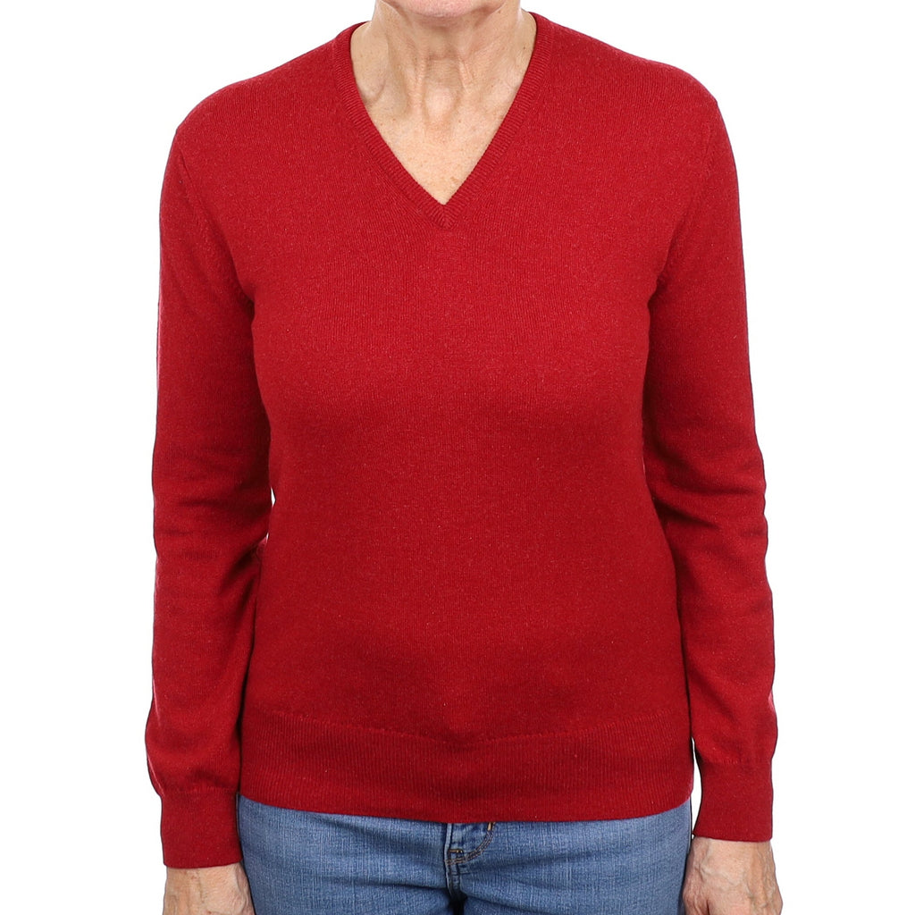Brand New Scottish Crimson Red Cashmere V Neck Jumper Medium