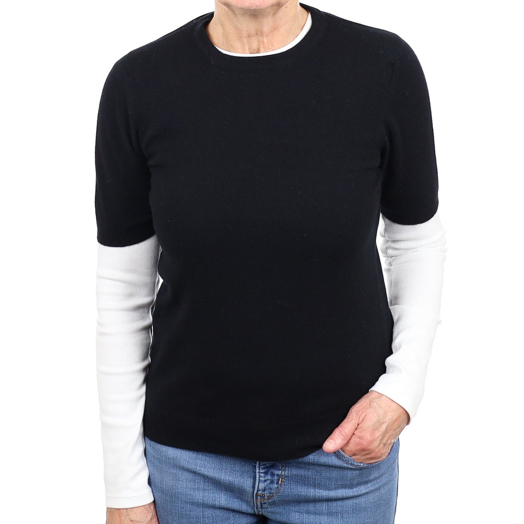 Brand New Scottish Black Cashmere Short Sleeve Crew Neck Jumper Medium