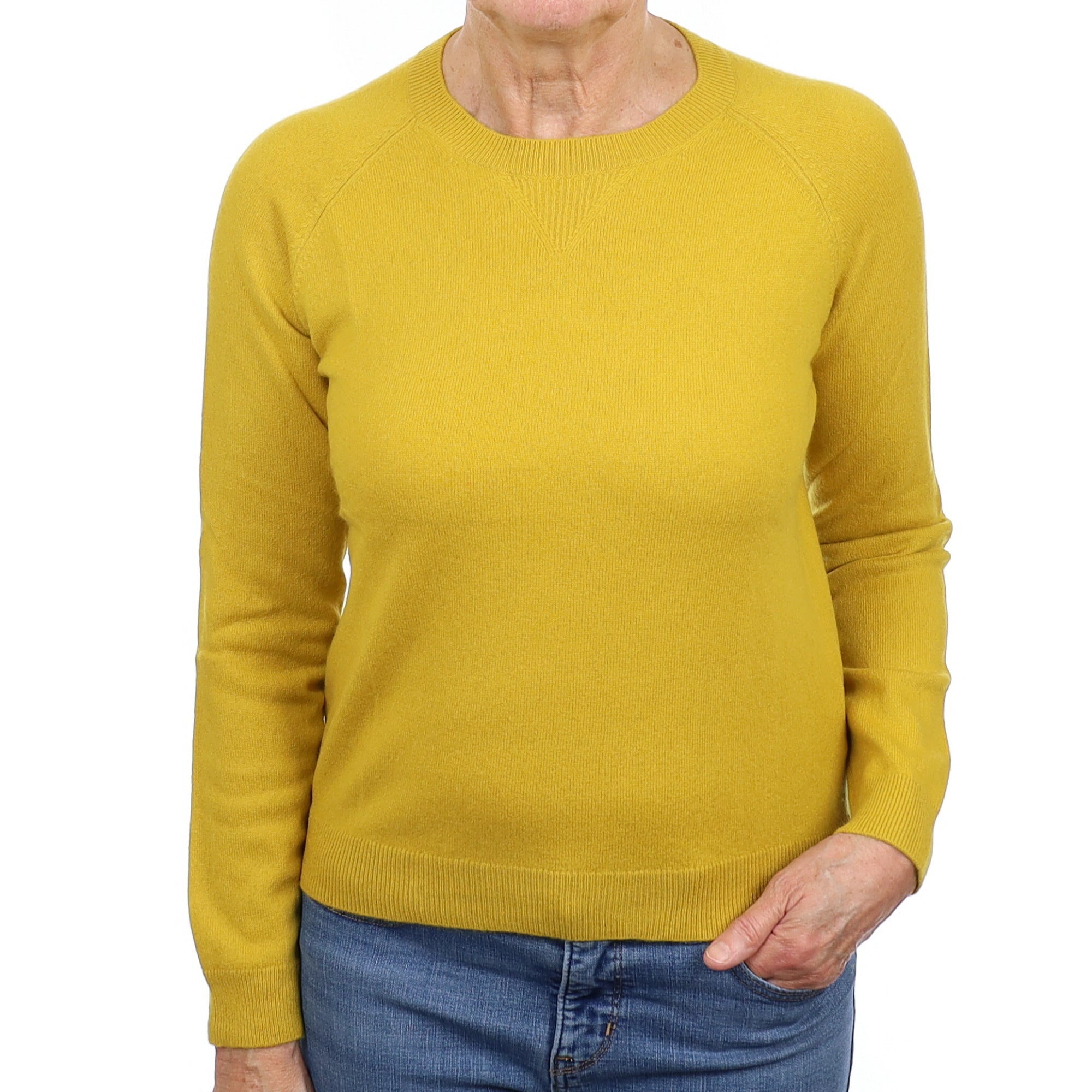 Mustard Yellow Crew Neck Cashmere Crew Neck Jumper Medium
