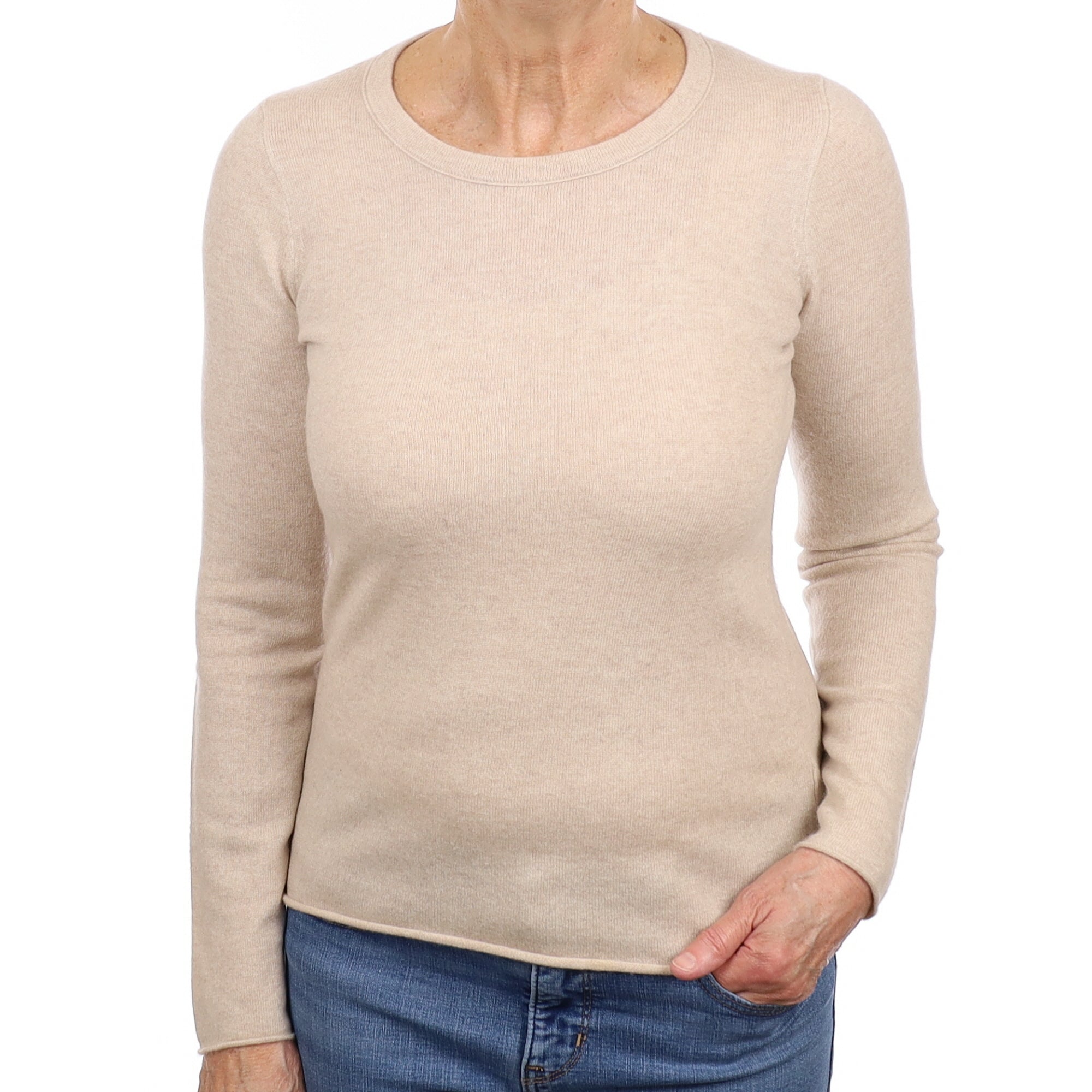 Oatmeal Beige Cashmere Crew Neck Jumper Medium