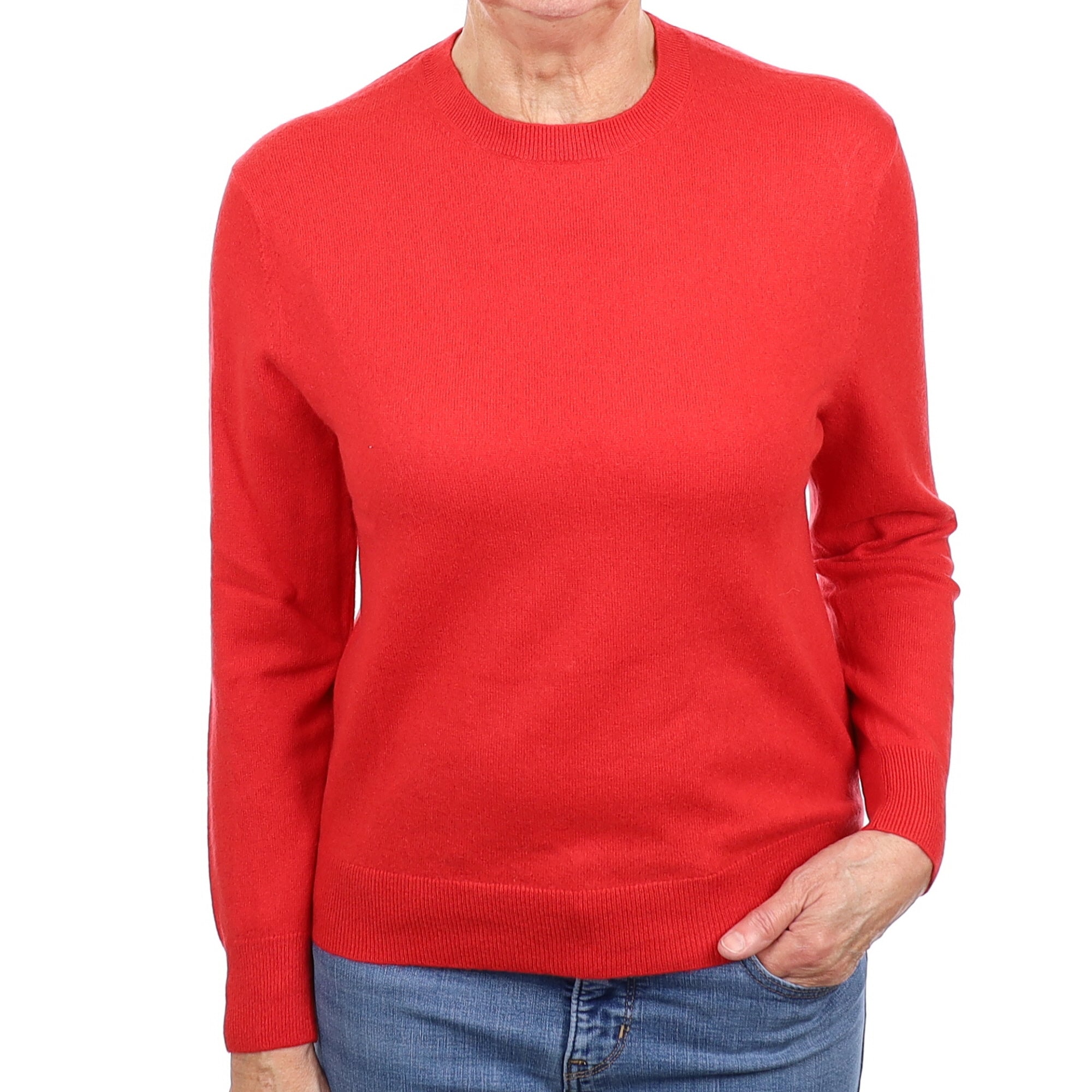 Tomato Red Cashmere Crew Neck Jumper Medium