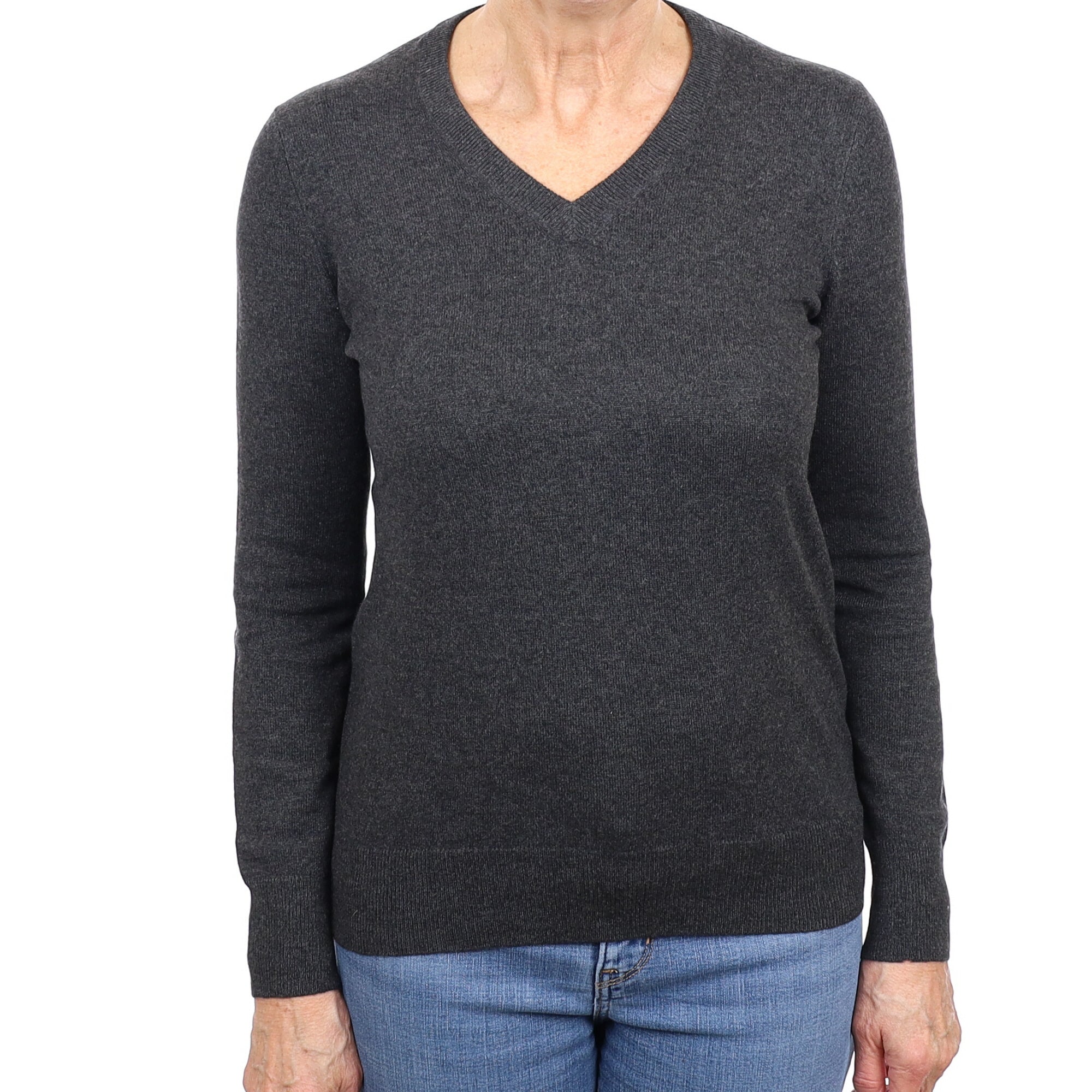 Charcoal Grey Cashmere V Neck Medium