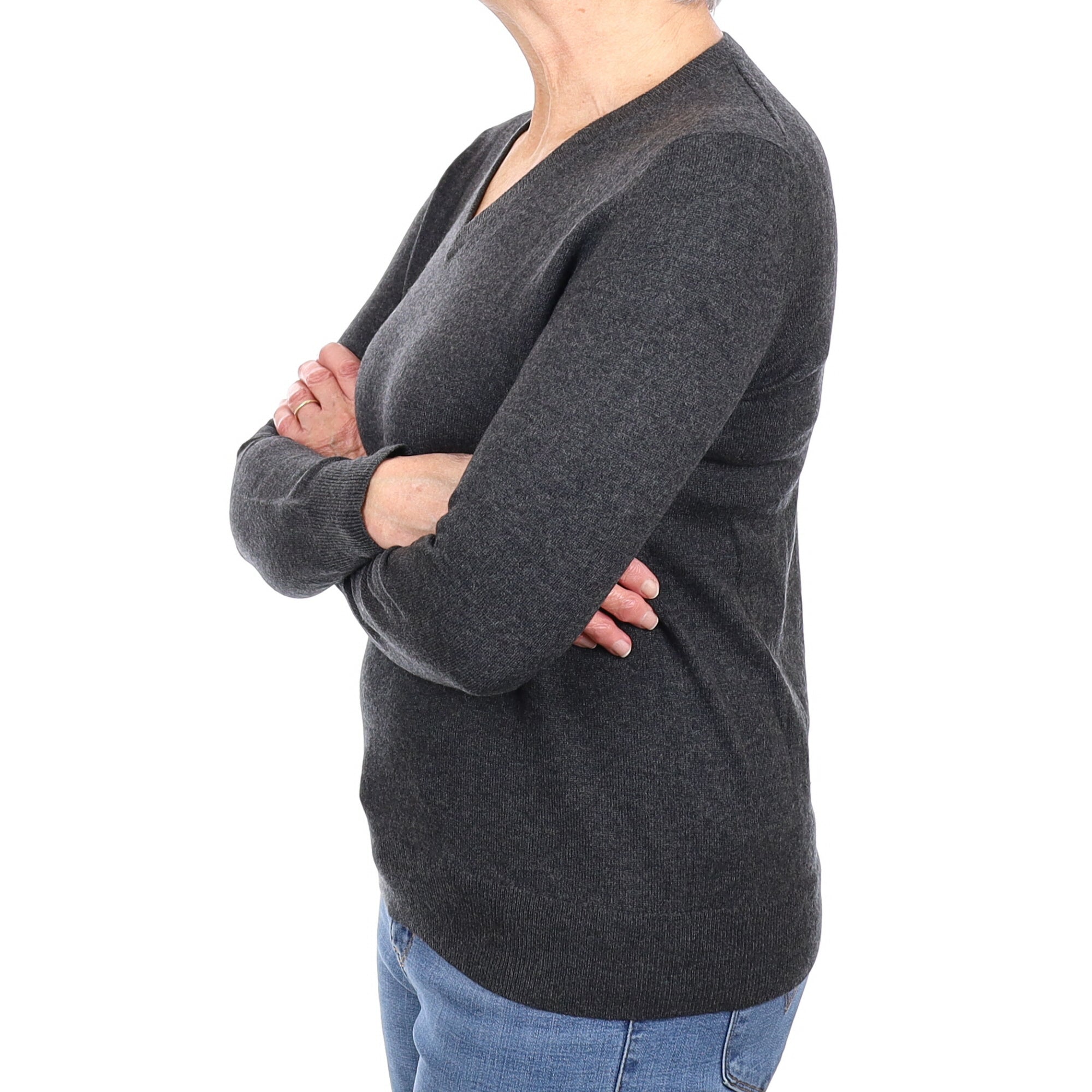 Charcoal Grey Cashmere V Neck Medium