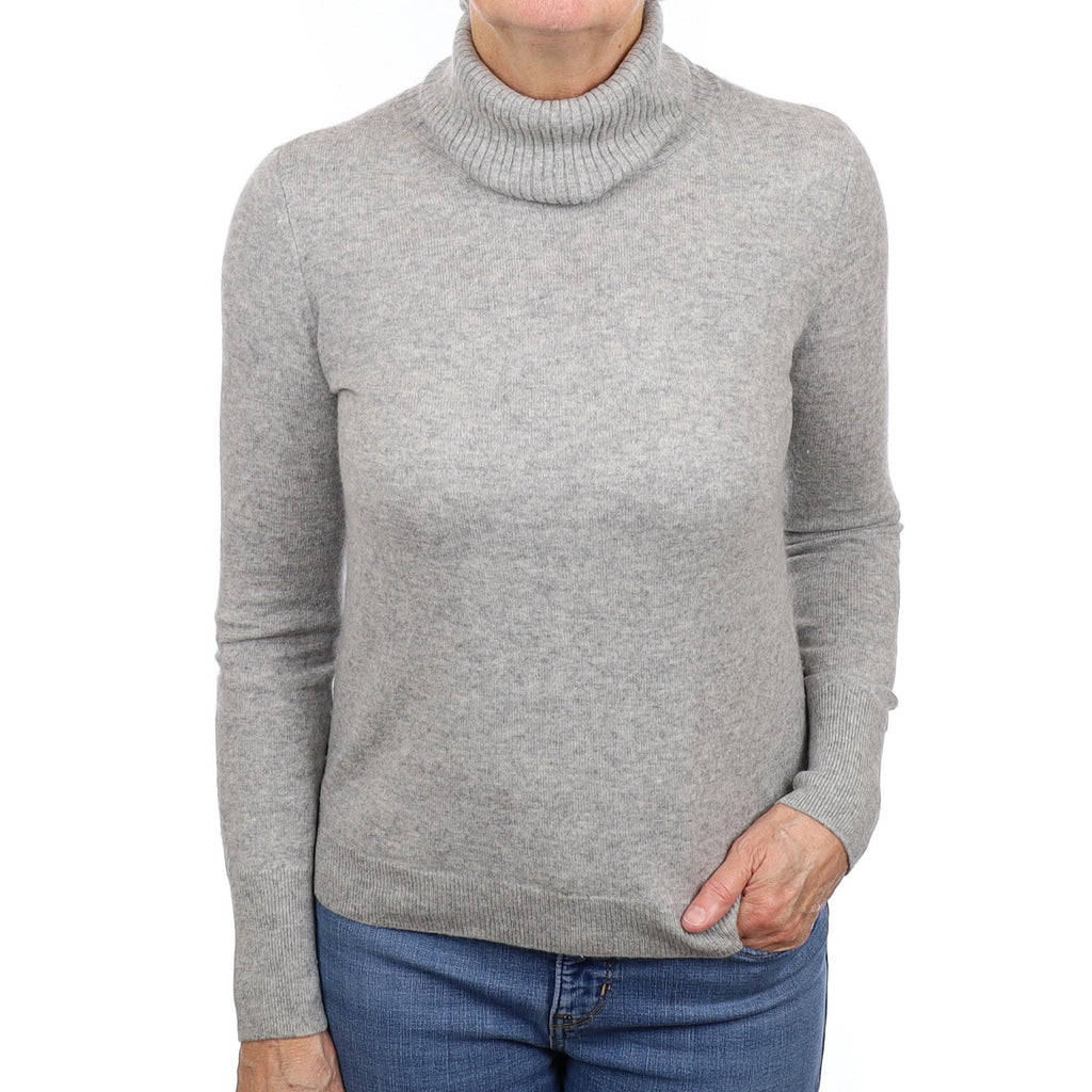 Smoke Grey Cashmere Polo Neck Jumper Medium