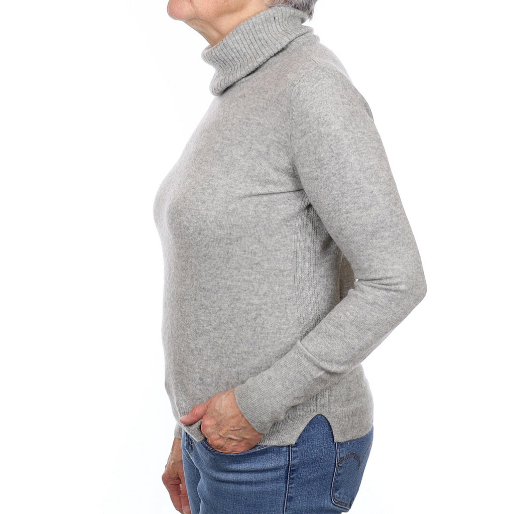 Smoke Grey Cashmere Polo Neck Jumper Medium