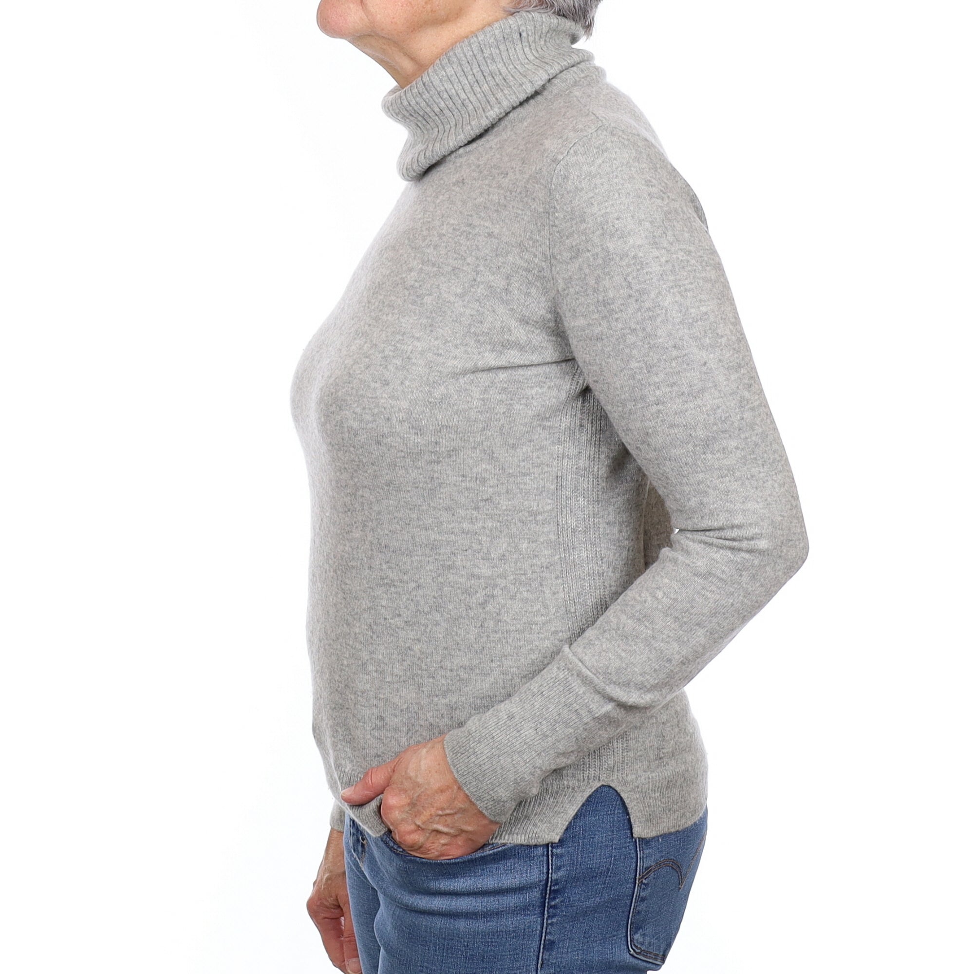 Smoke Grey Cashmere Polo Neck Jumper Medium