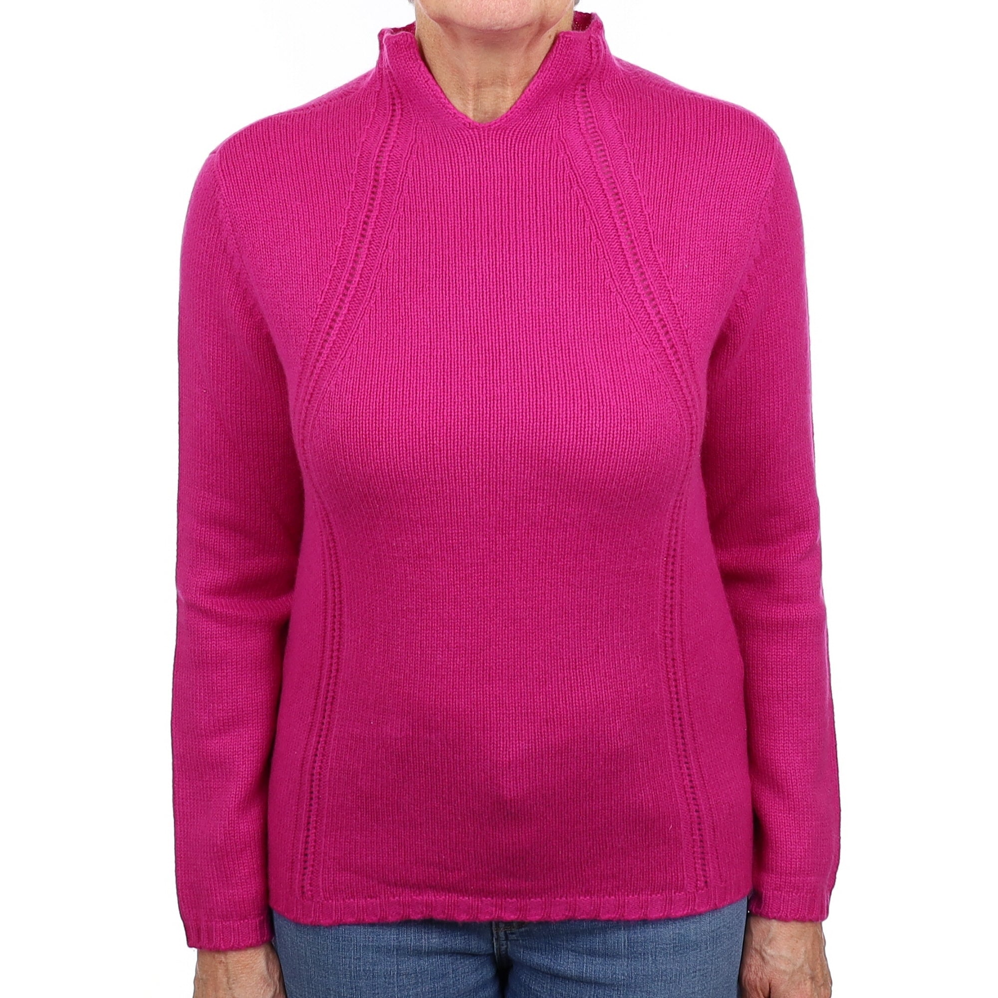 Magenta Pink Cashmere Mandarin Neck Jumper Medium