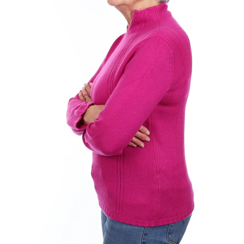 Magenta Pink Cashmere Mandarin Neck Jumper Medium