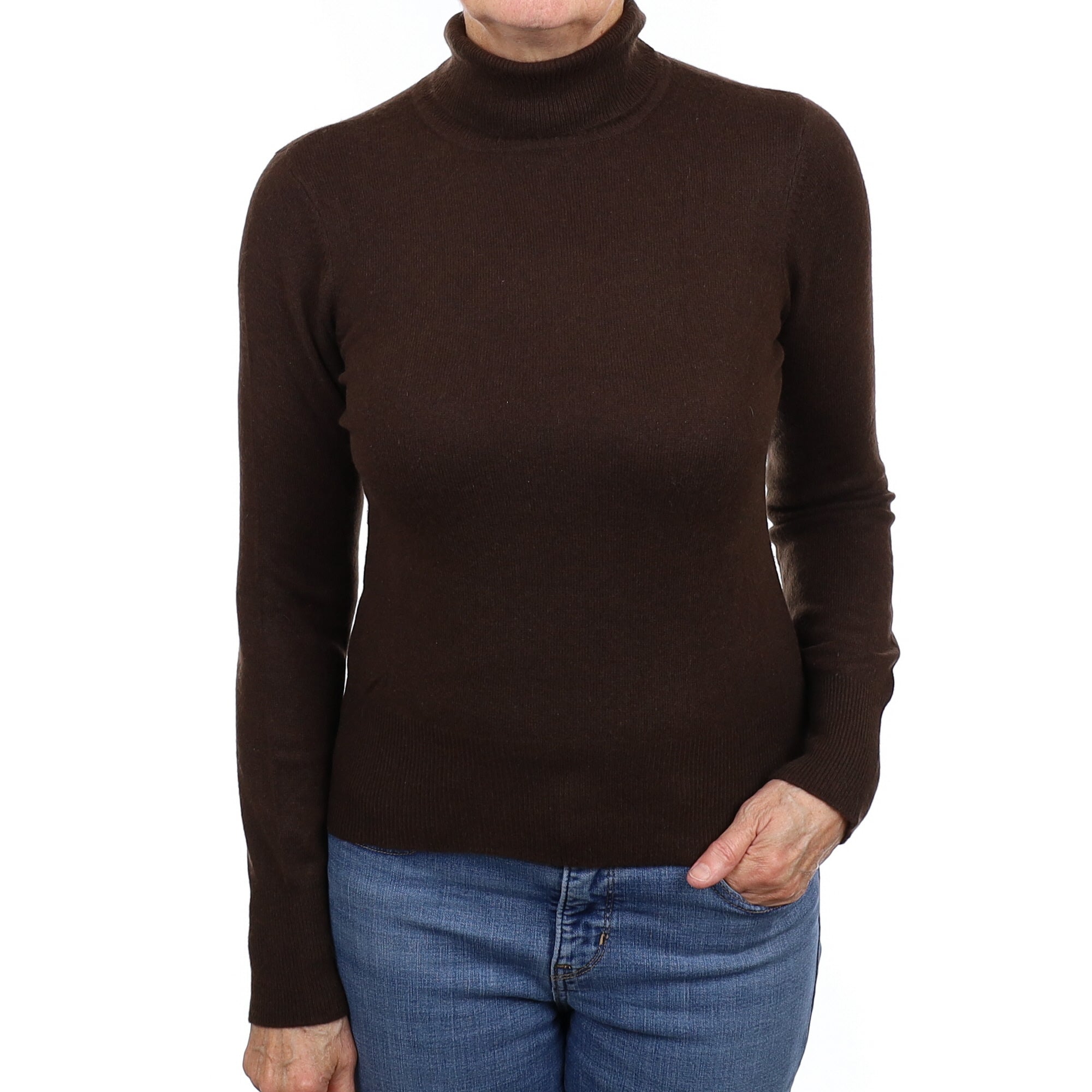 Chocolate Brown Cashmere Polo Neck Jumper Medium