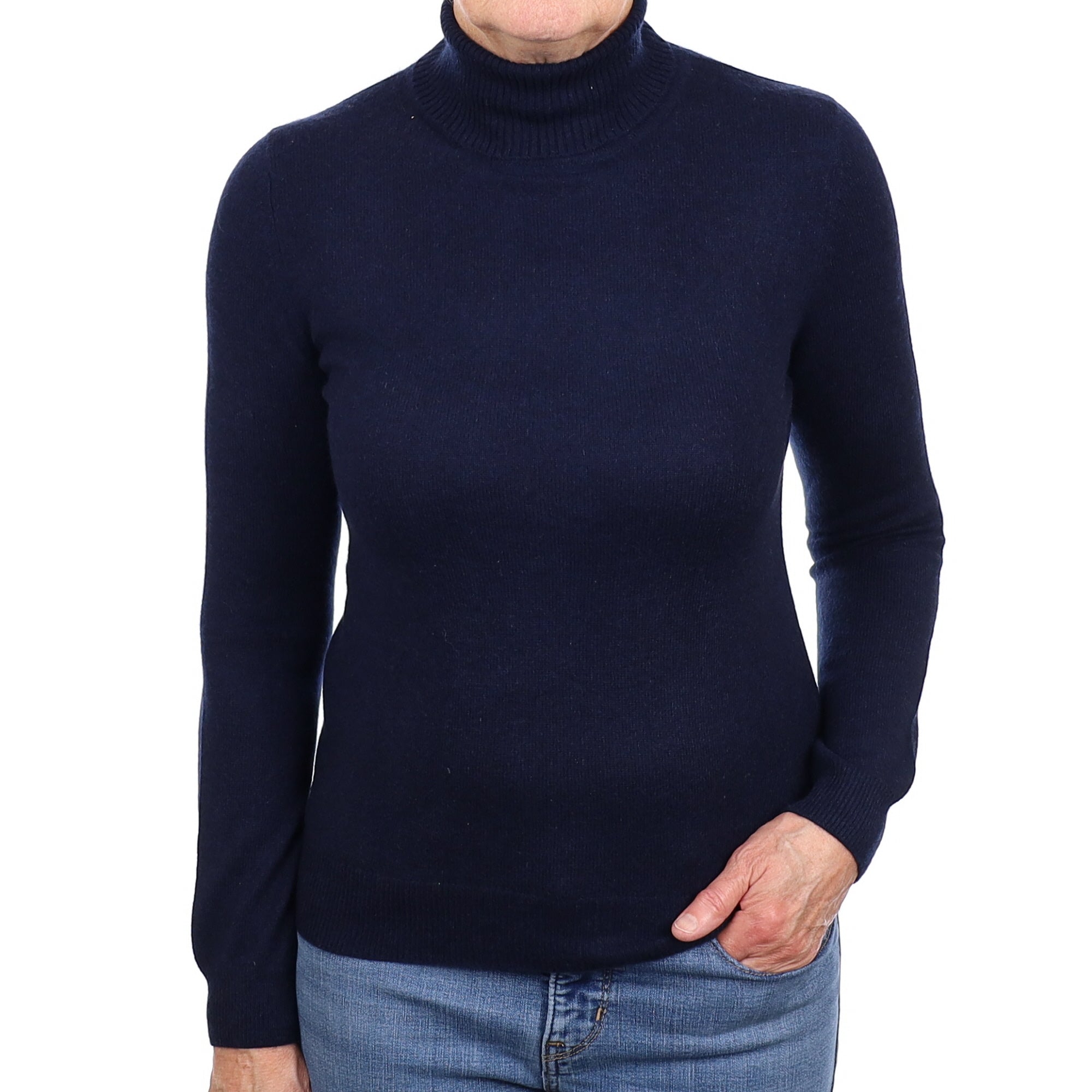 Navy Blue Cashmere Polo Neck Jumper Medium