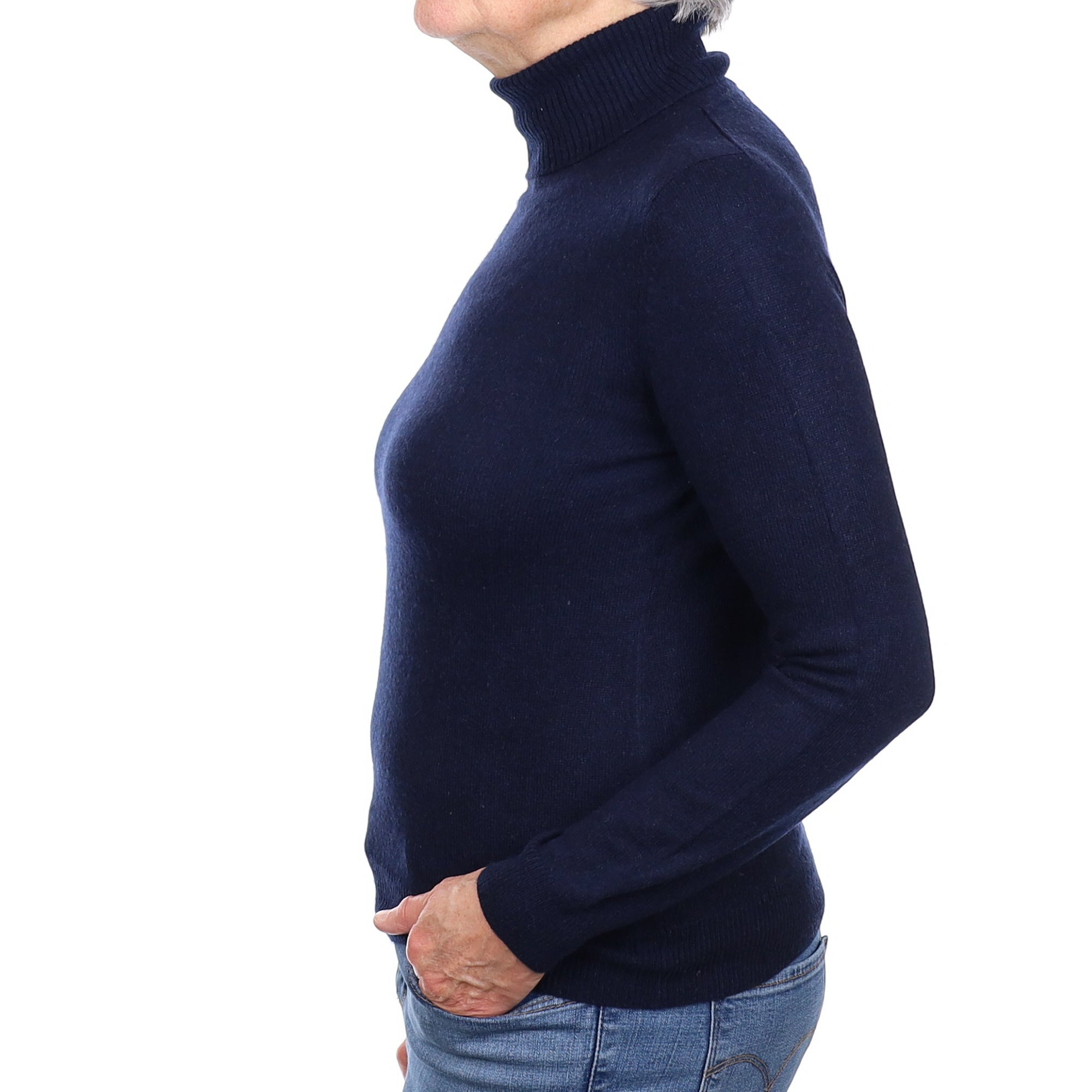 Navy Blue Cashmere Polo Neck Jumper Medium