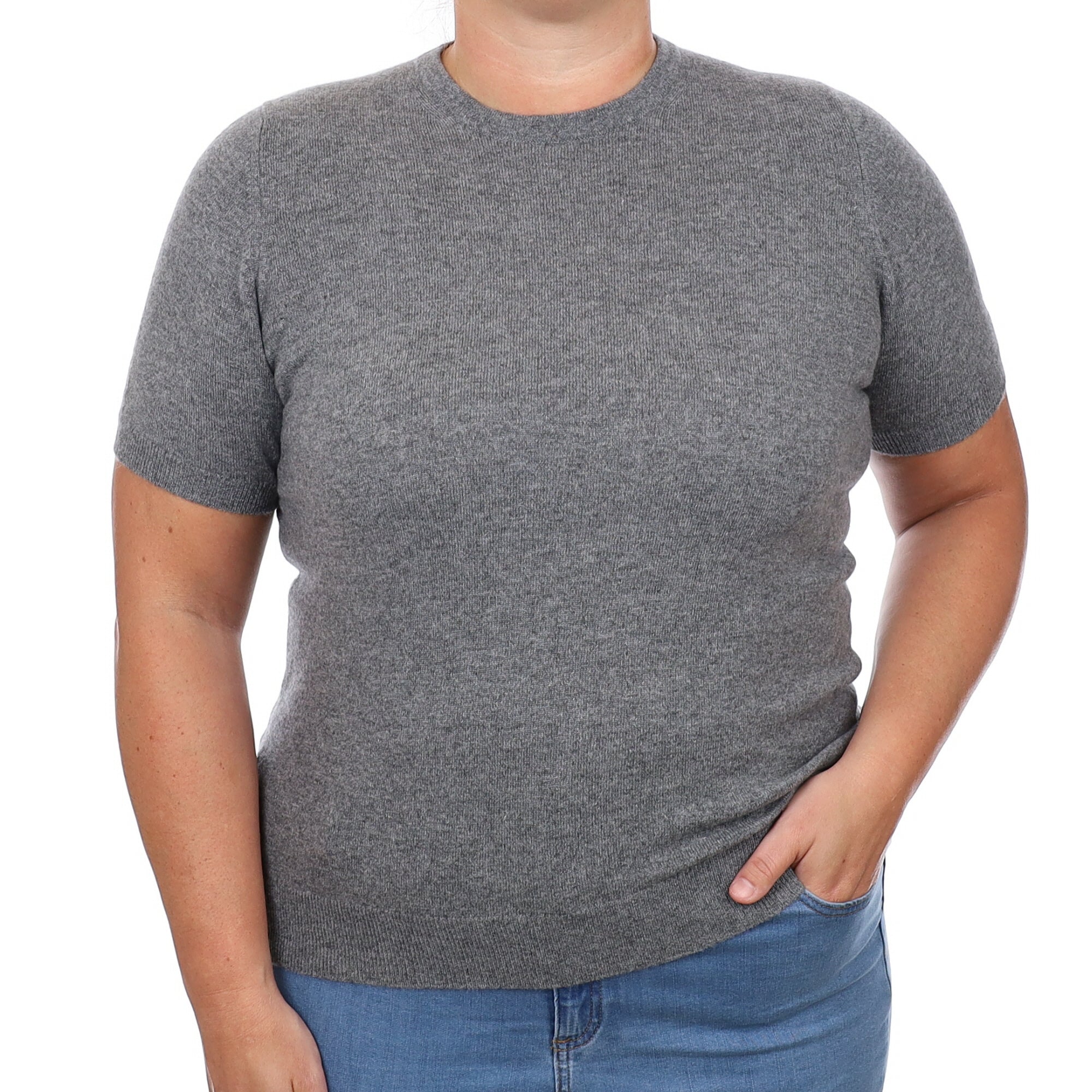 Brand New Scottish Slate Grey Cashmere Short Sleeved Jumper Large
