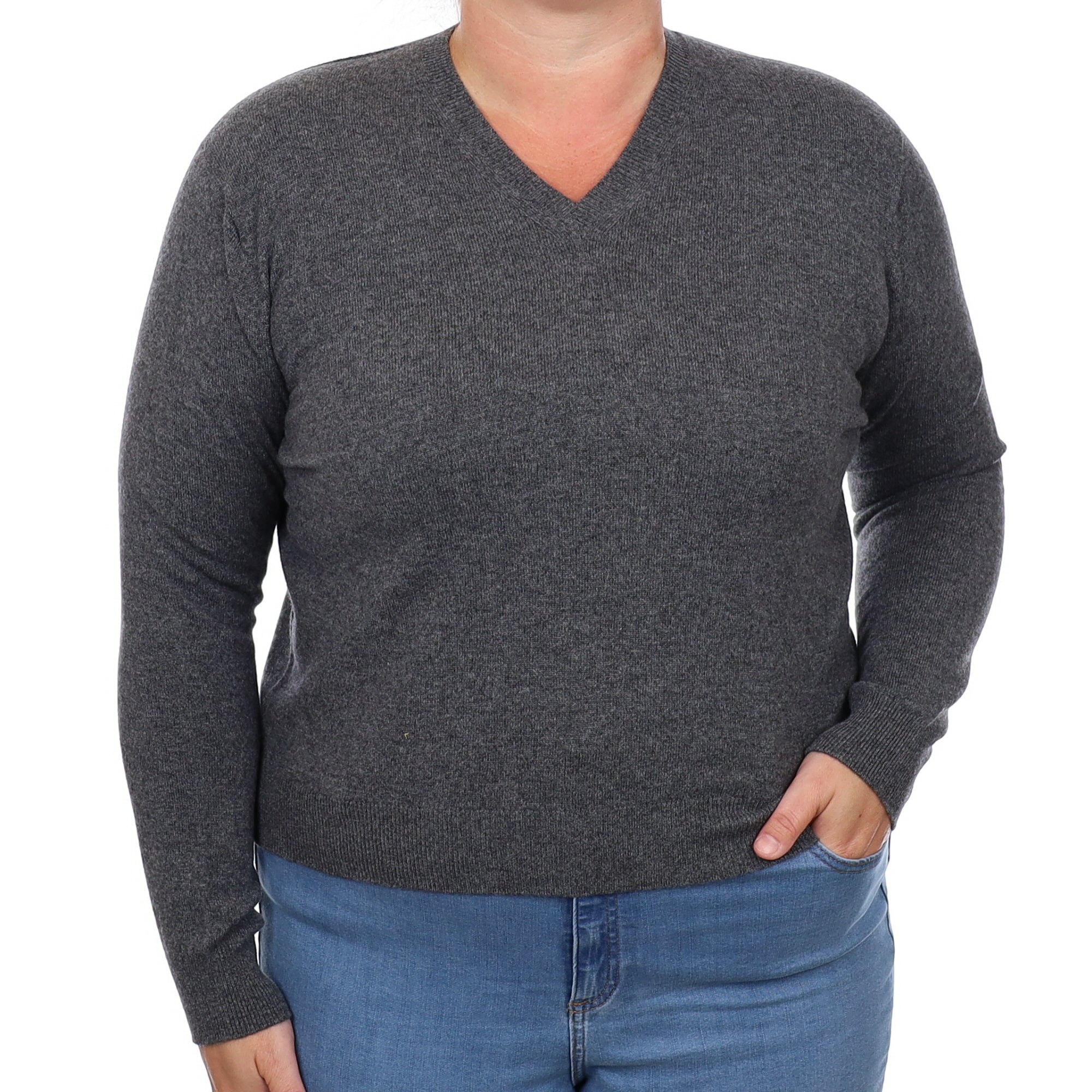 Brand New Scottish Slate Grey Cashmere V Neck Jumper Large