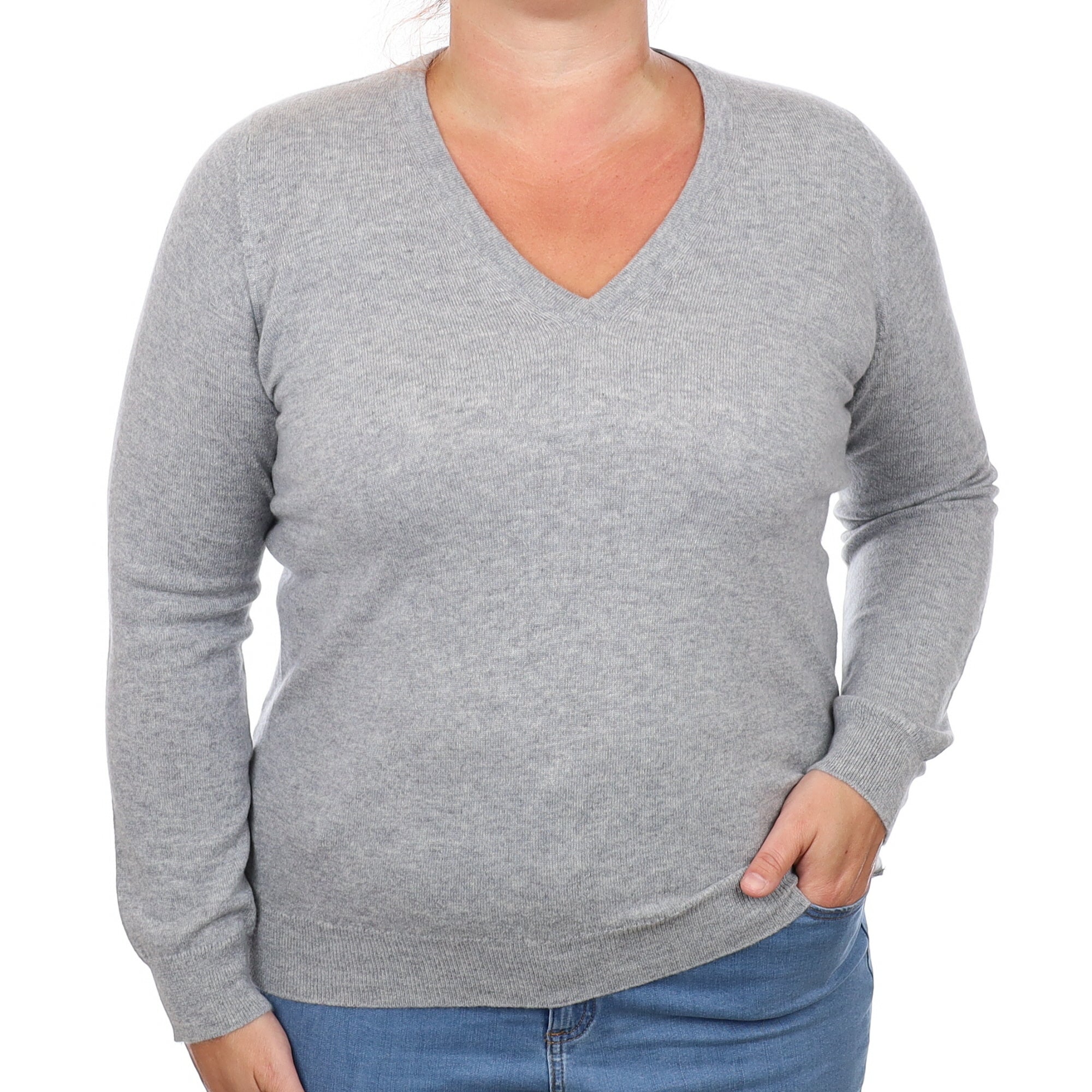 Brand New Scottish Smoke Grey Cashmere V Neck Jumper Large