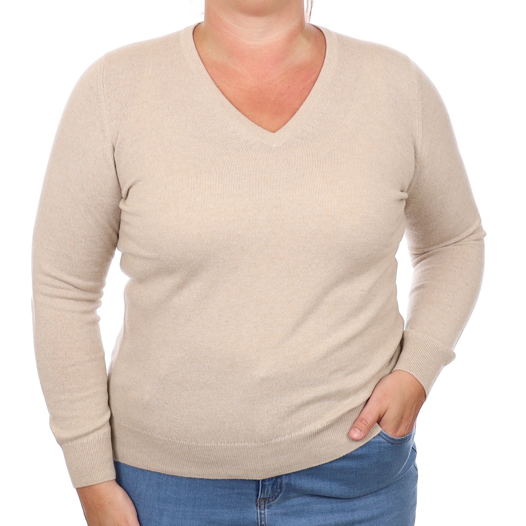 Brand New Scottish Oatmeal Cashmere V Neck Jumper Large