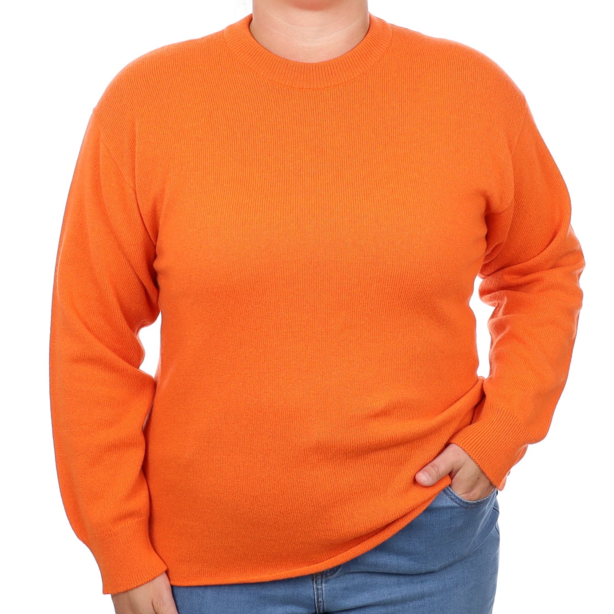 Brand New Scottish Tangerine Orange Cashmere Crew Neck Jumper Large