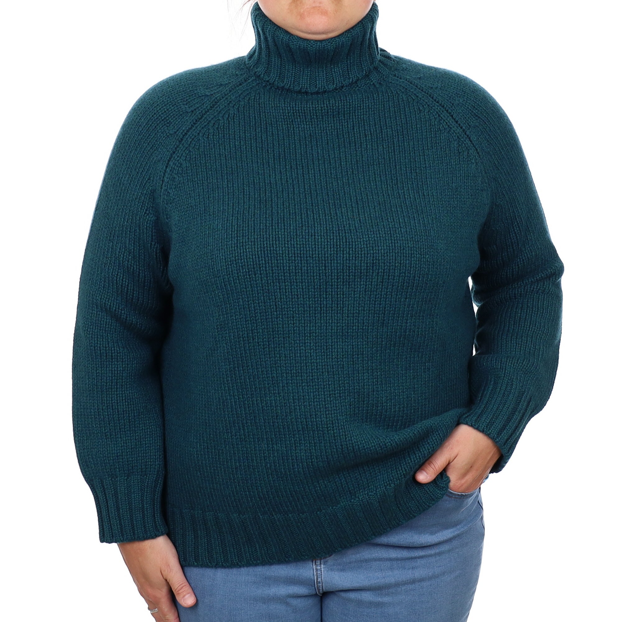 Brand New Scottish Forest Green Cashmere Chunky Polo Neck Jumper Large