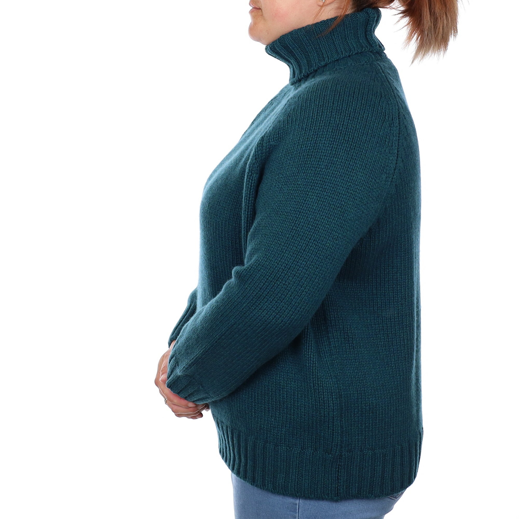 Brand New Scottish Forest Green Cashmere Chunky Polo Neck Jumper Large