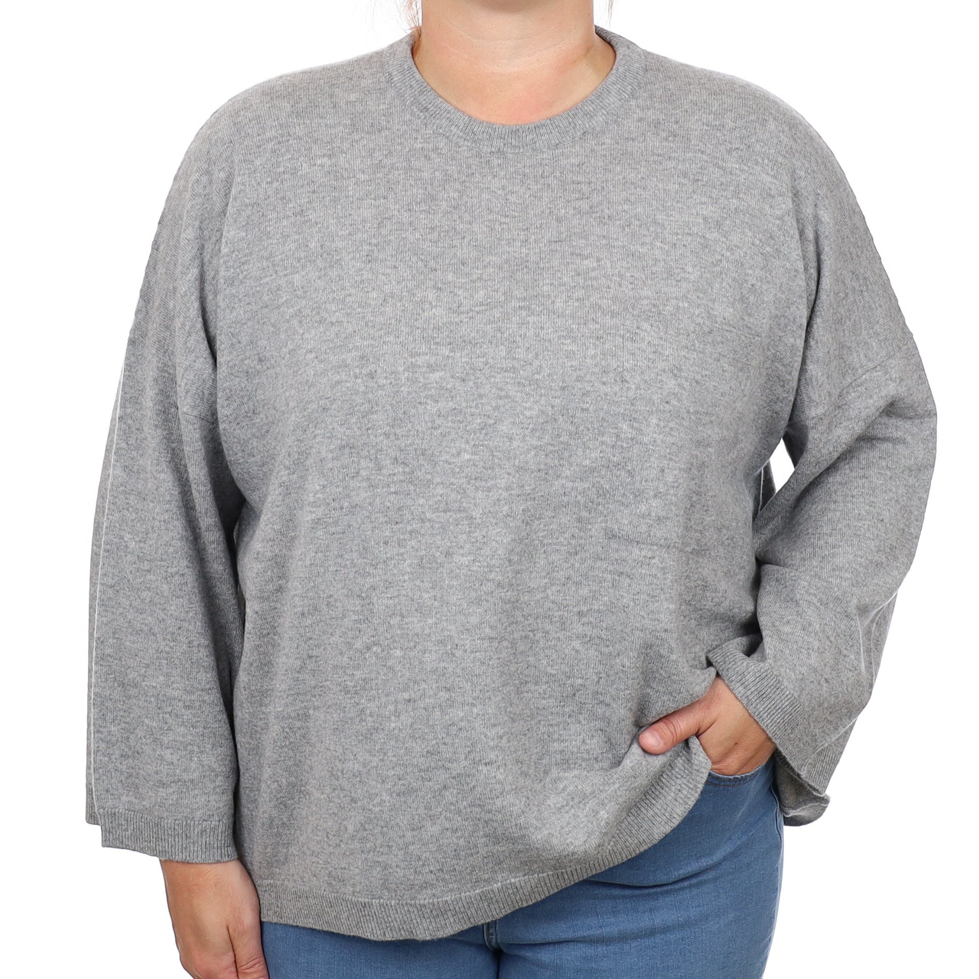 Brand New Scottish Ash Grey Cashmere Slouchy Crew Neck Jumper Large with Pocket