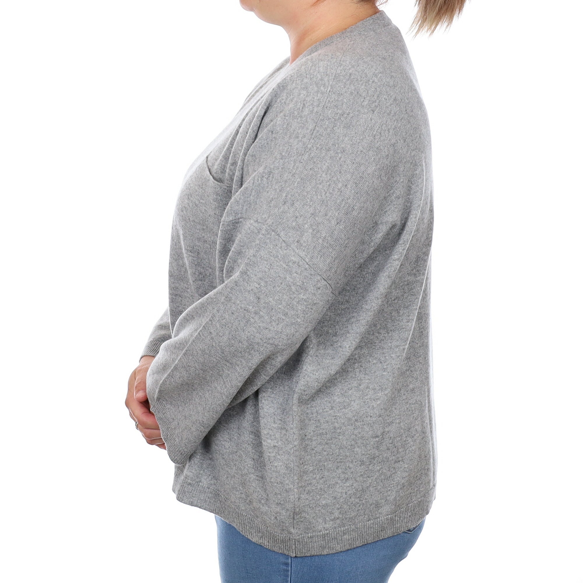 Brand New Scottish Ash Grey Cashmere Slouchy Crew Neck Jumper Large with Pocket