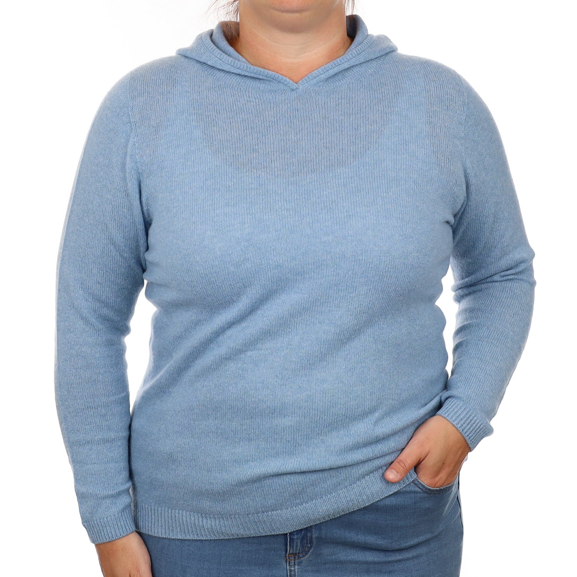 Brand New Scottish Hazy Blue Cashmere Hoodie Jumper Large