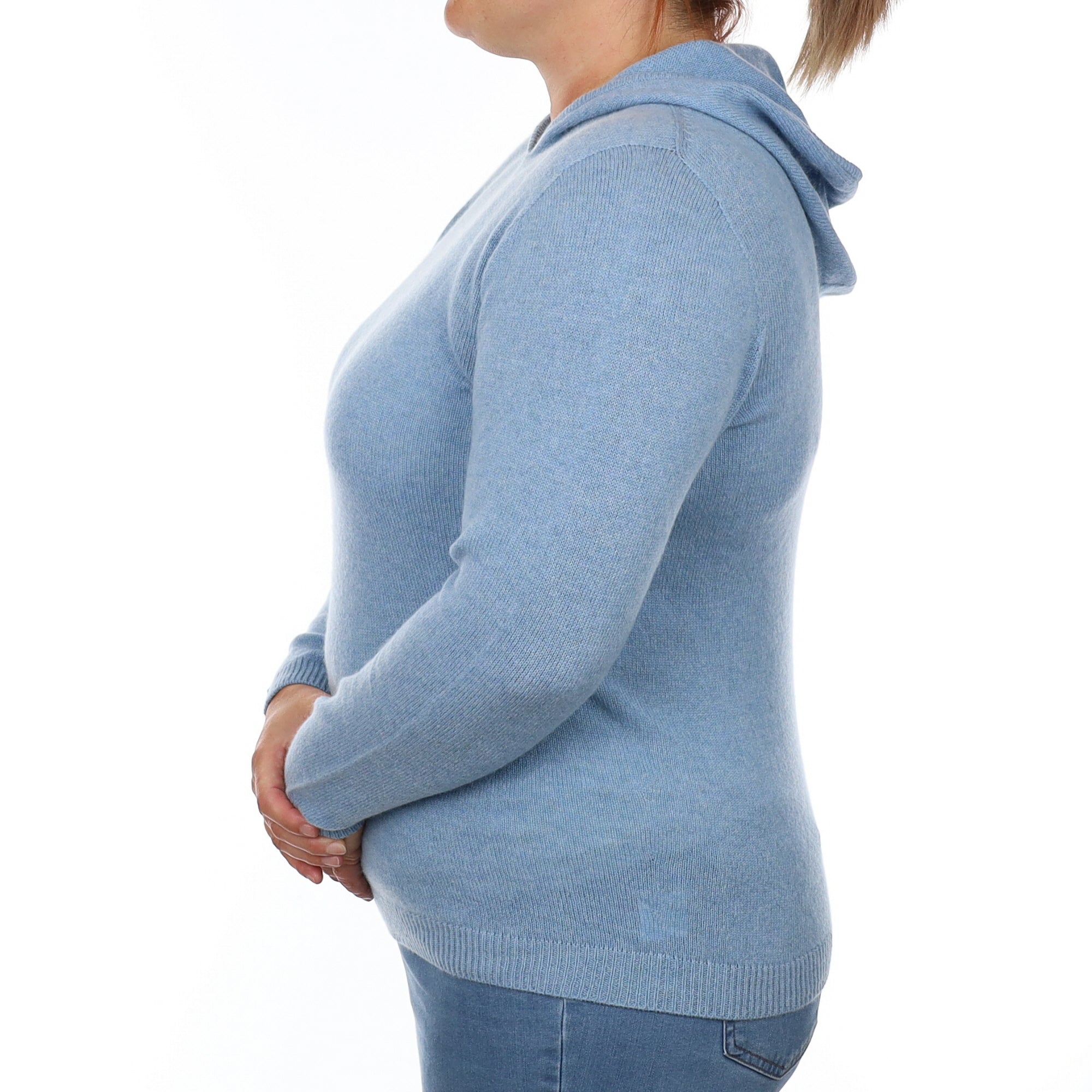Brand New Scottish Hazy Blue Cashmere Hoodie Jumper Large