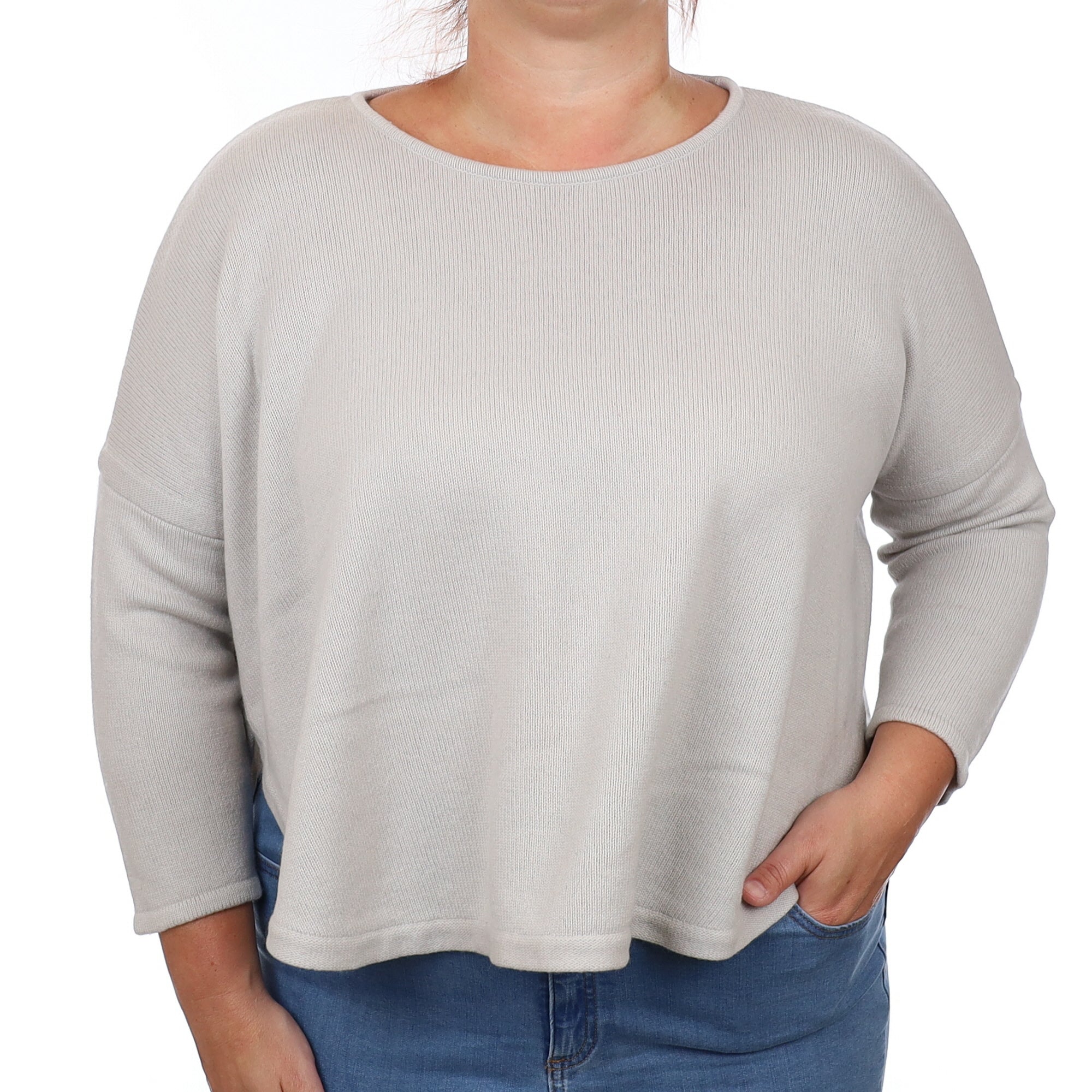 Dove Grey Cashmere Slouchy Scoop Hem Crew Neck Jumper Large