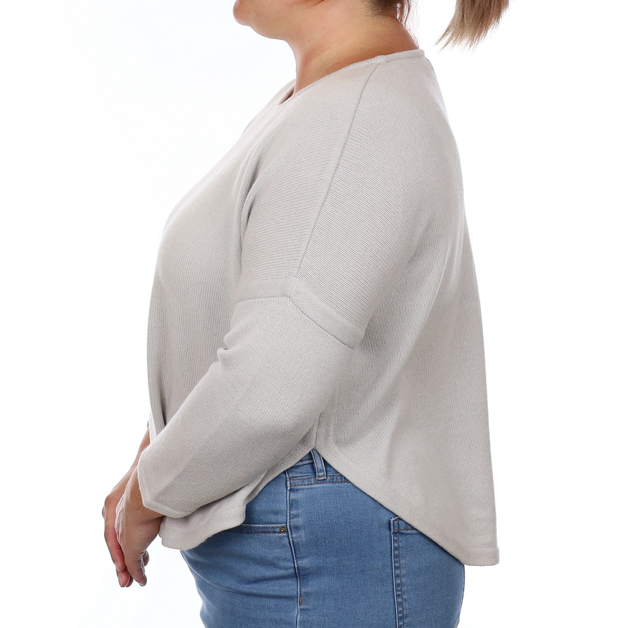 Dove Grey Cashmere Slouchy Scoop Hem Crew Neck Jumper Large