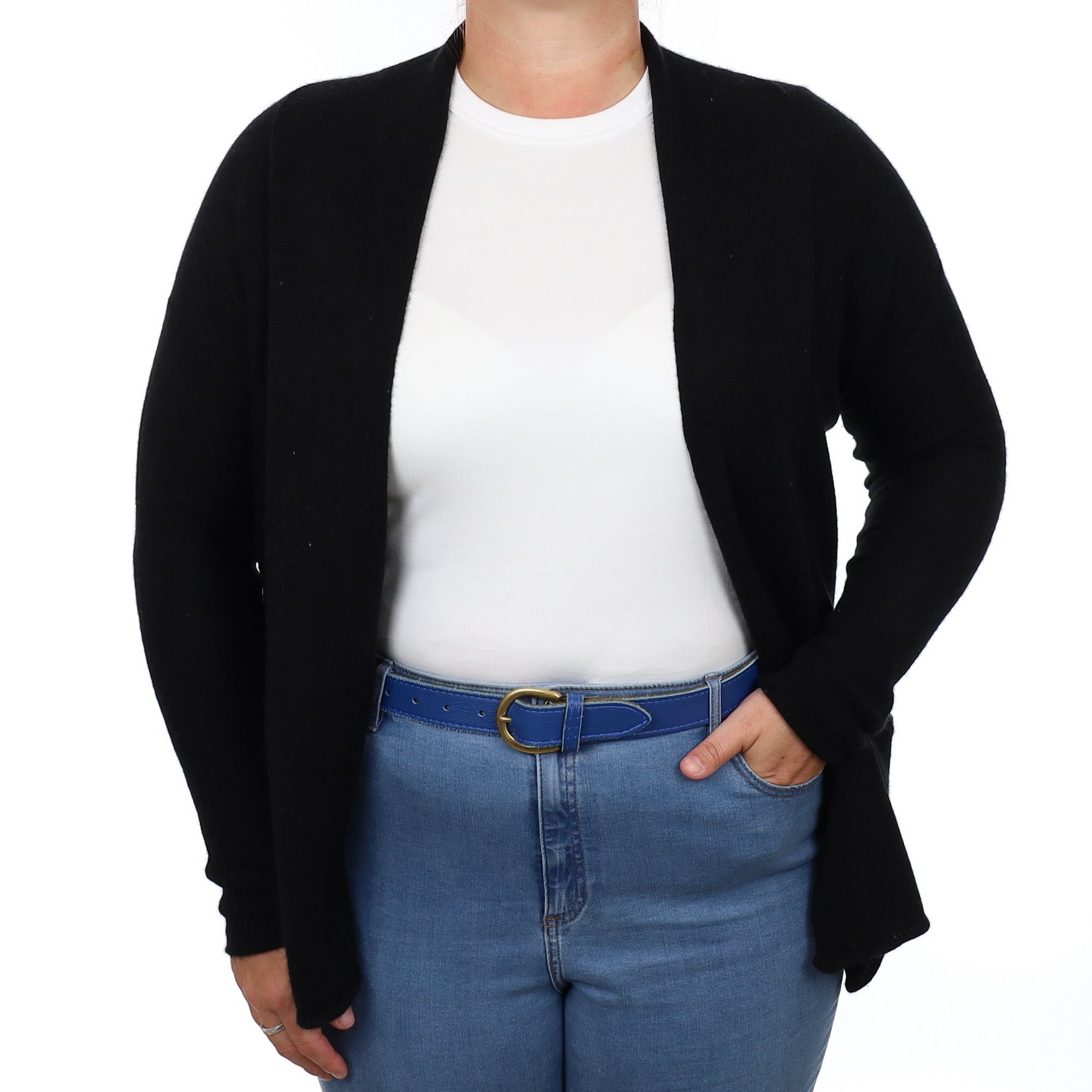 Black Cashmere Edge to Edge Cardigan Large with Pockets