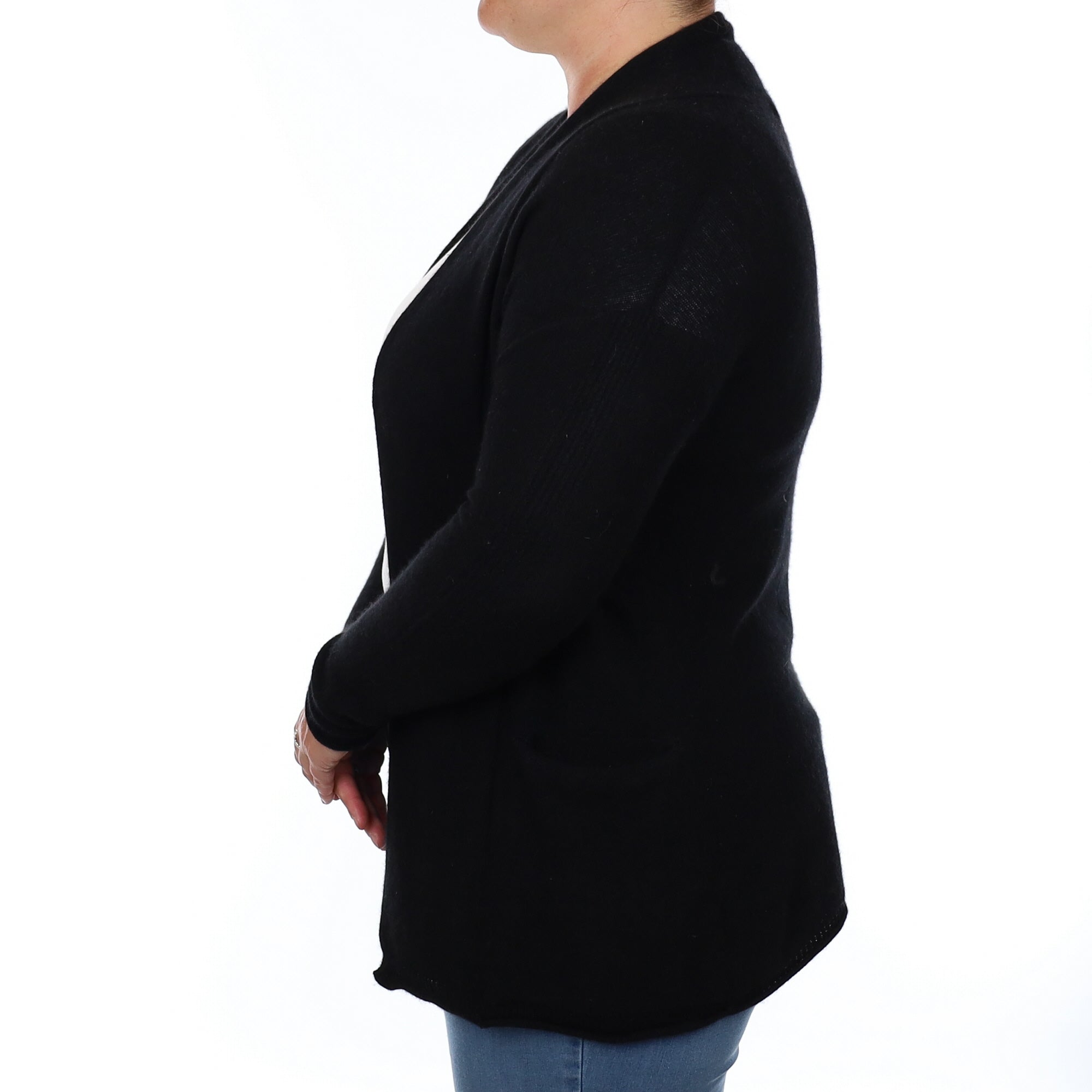 Black Cashmere Edge to Edge Cardigan Large with Pockets