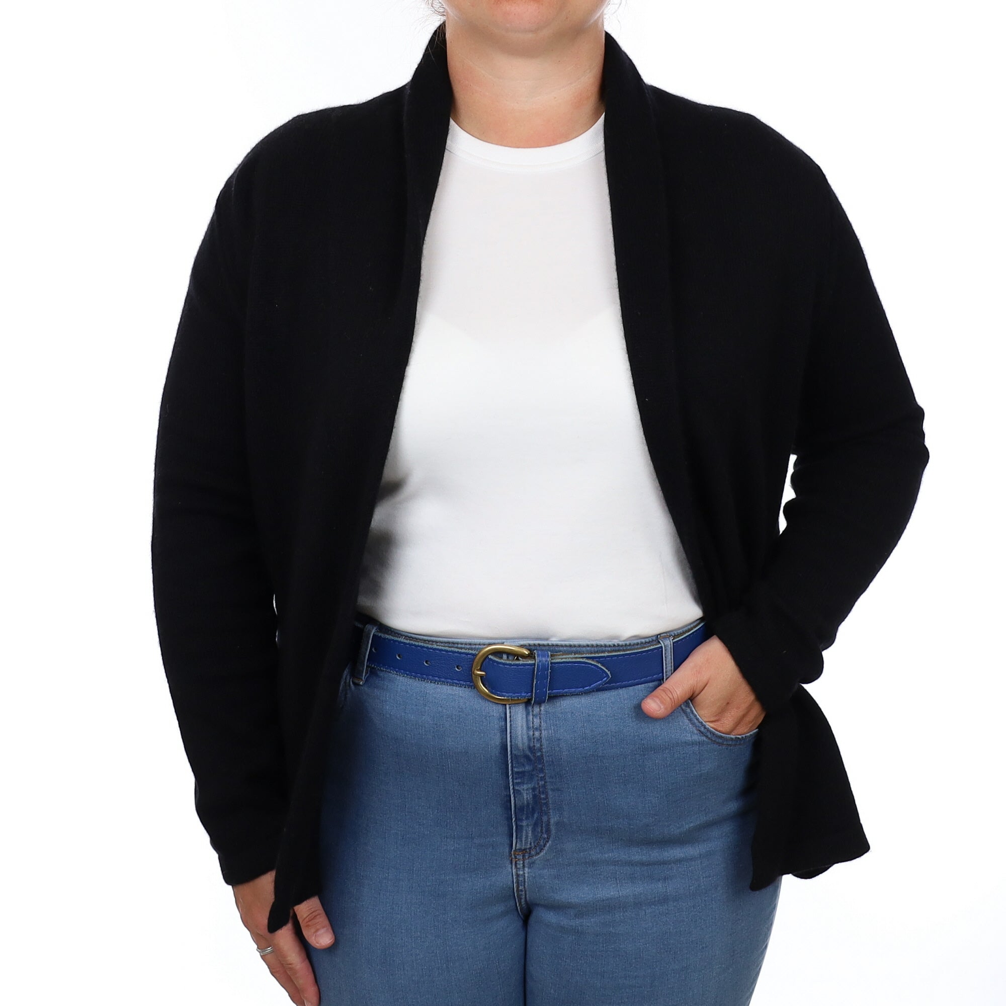 Black Cashmere Edge to Edge Cardigan Large