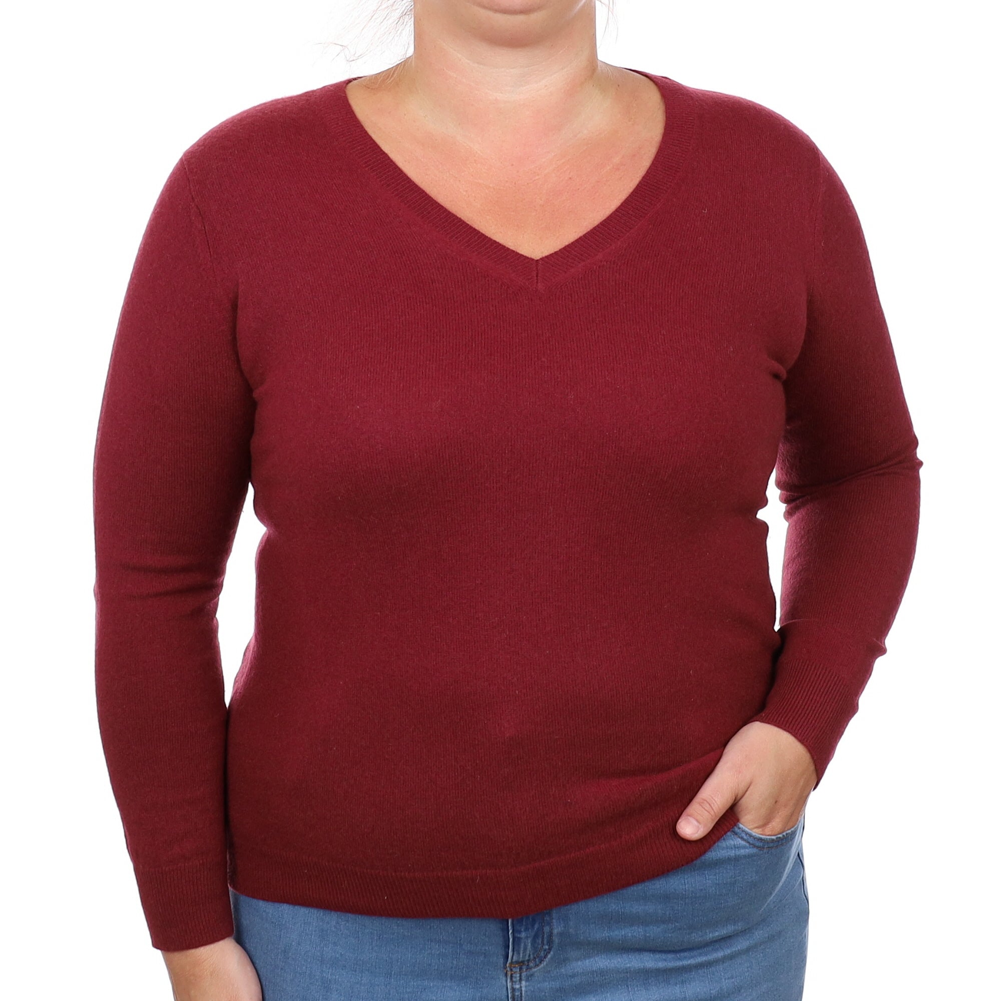 Brick Red Cashmere V Neck Jumper Large