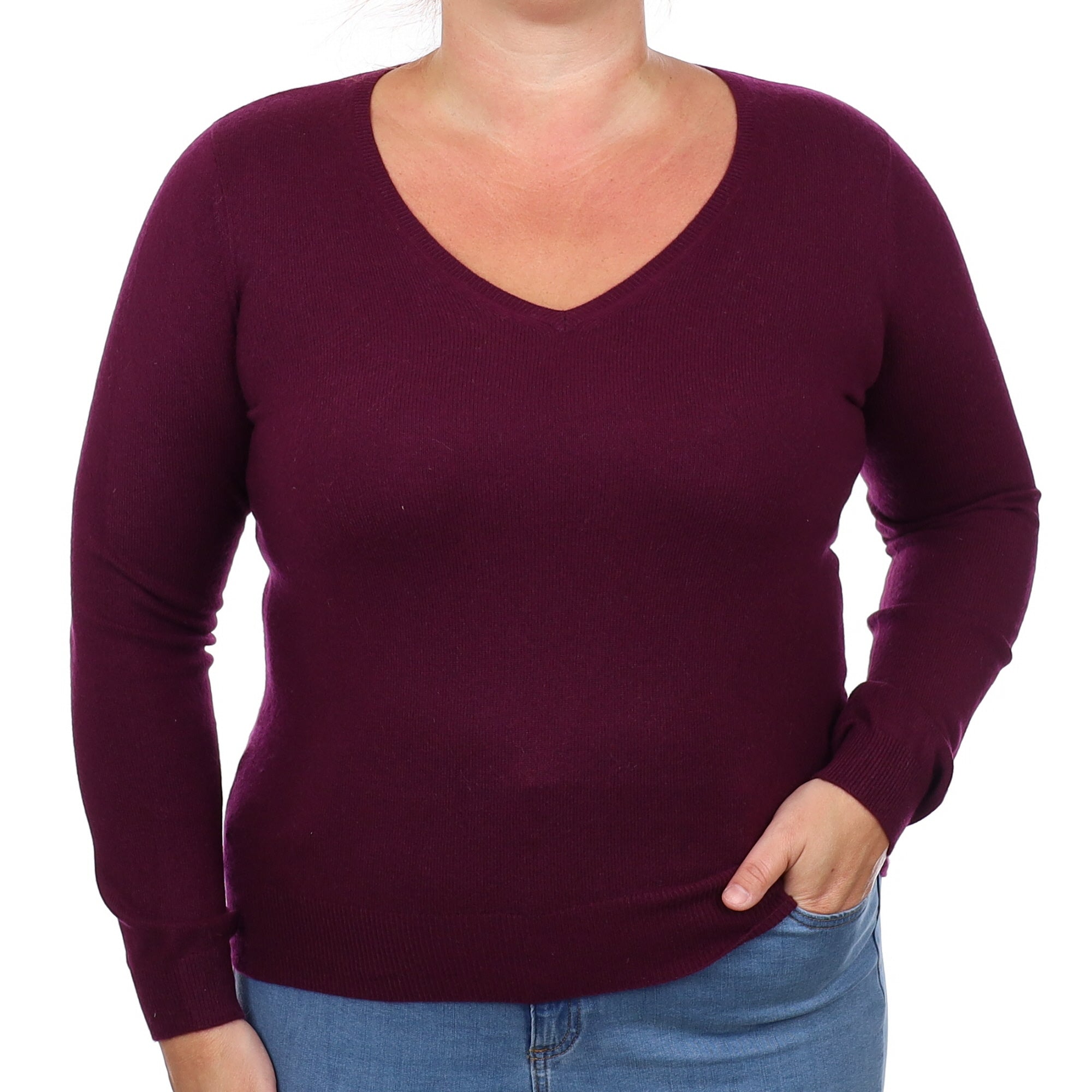 Mulberry Purple Cashmere V Neck Jumper Large