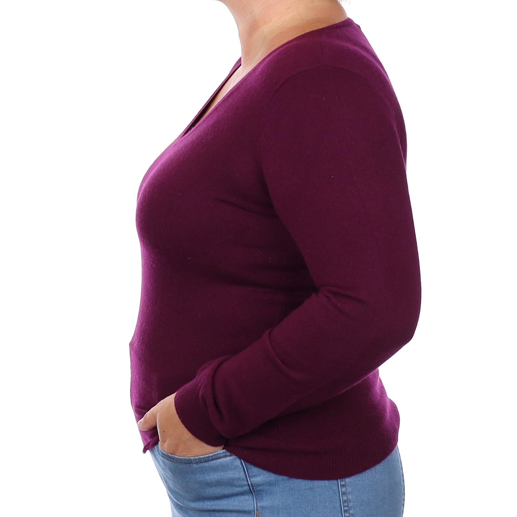 Mulberry Purple Cashmere V Neck Jumper Large