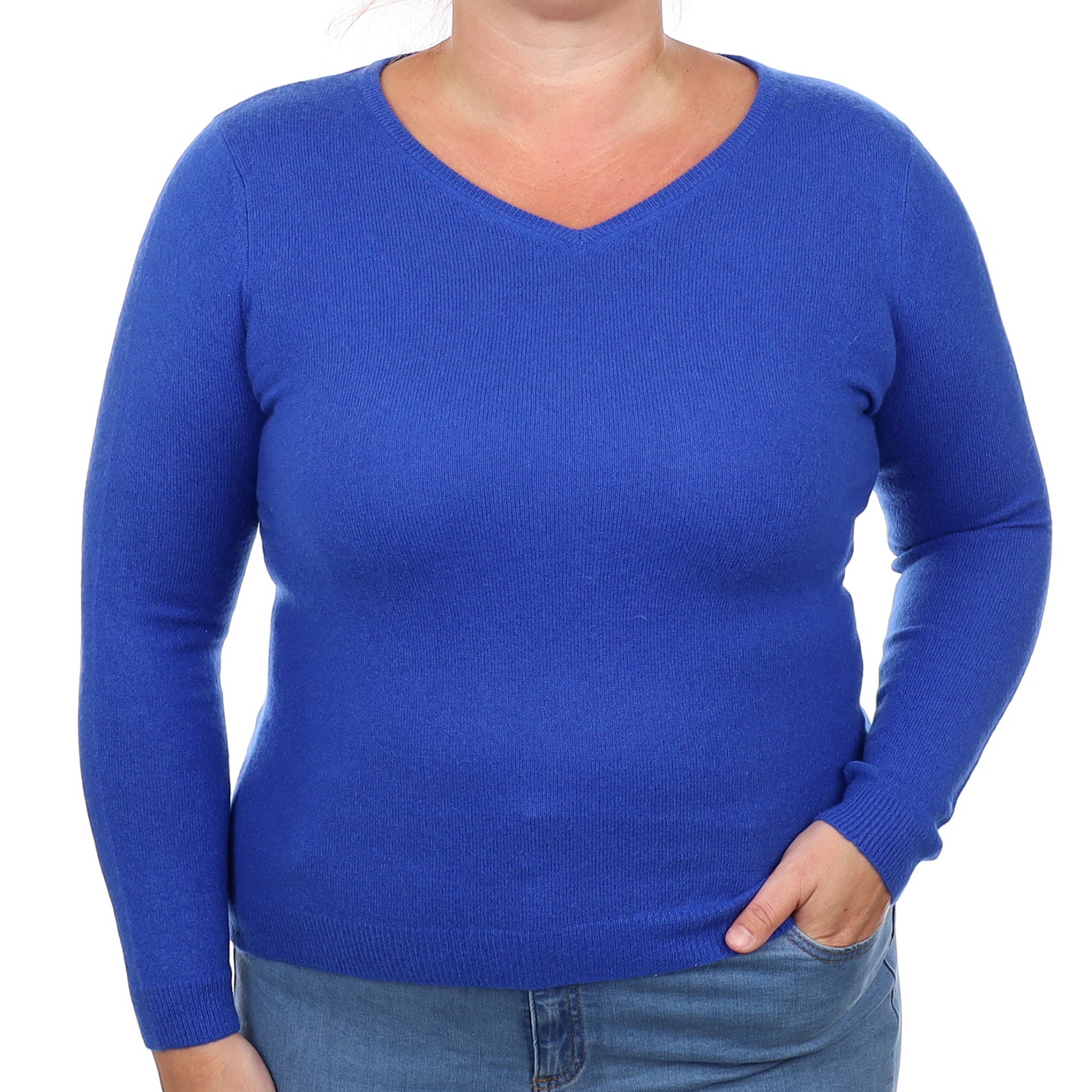 Cobalt Blue Cashmere V Neck Jumper Large