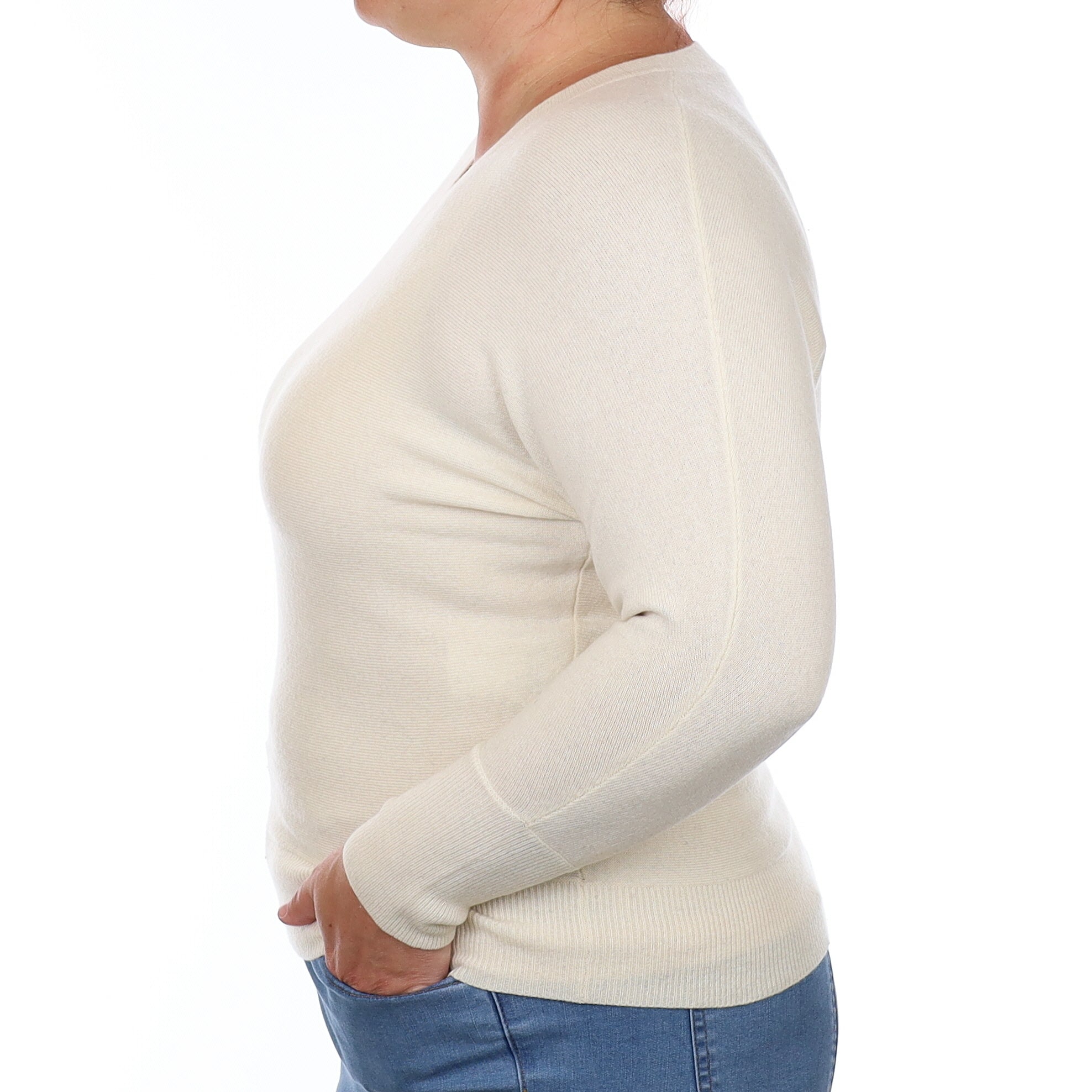 Vanilla Cream Cashmere Batwing V Neck Jumper Large