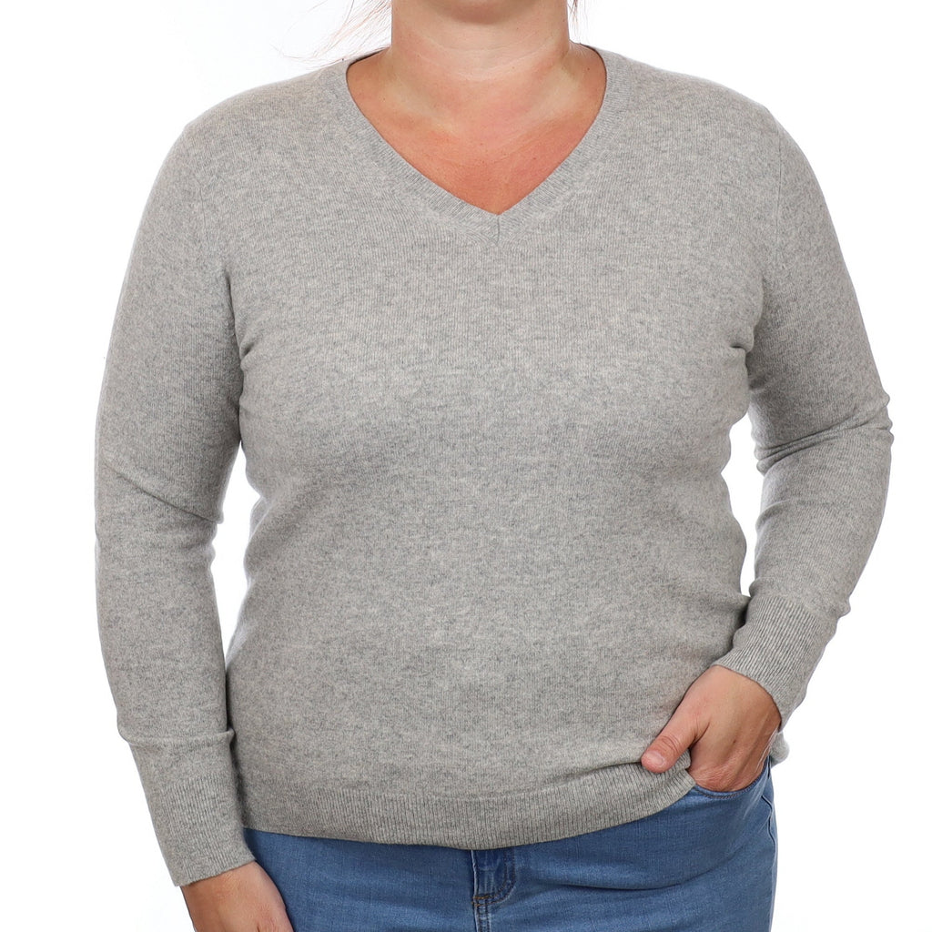 Smoke Grey Cashmere V Neck Jumper Large